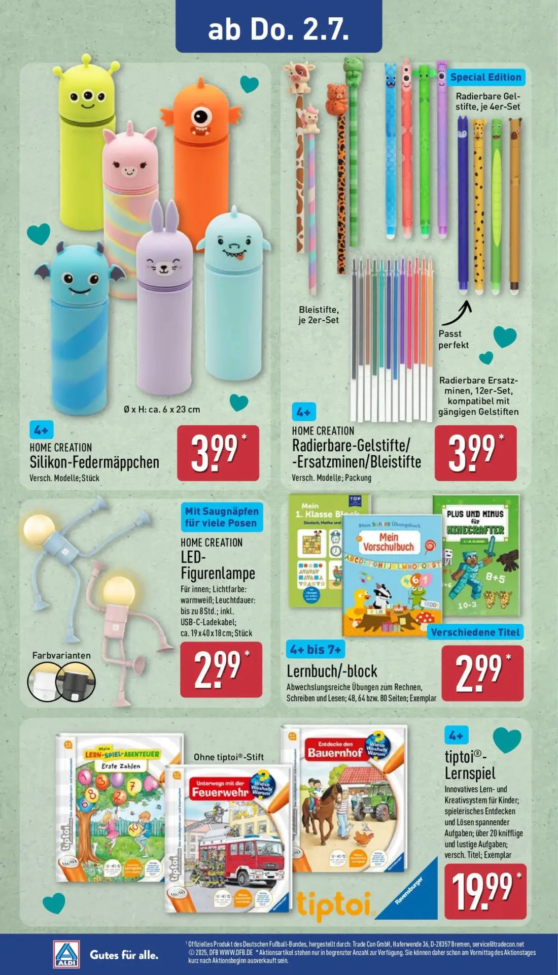 Aldi Nord Prospekt, Seite 12 von 16 — Silikon-Federmäppchen, Radierbare-Gelstifte/-Ersatzminen/Bleistifte, LED-Figurenlampe