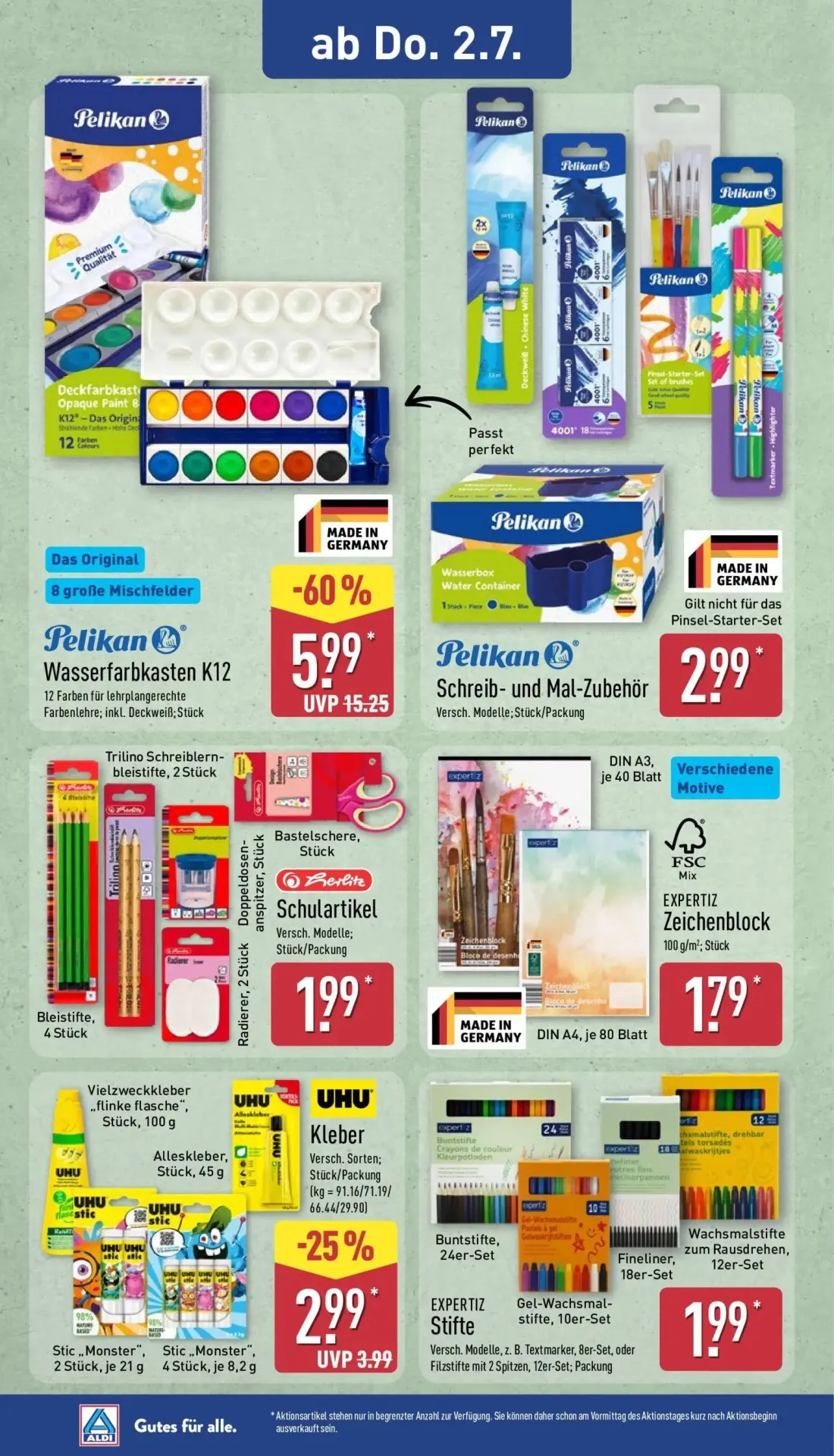 Aldi Nord Prospekt, Seite 14 von 16 — Pelikan Wasserfarbkasten K12, UHU Kleber, Pelikan Schreib- und Mal-Zubehör