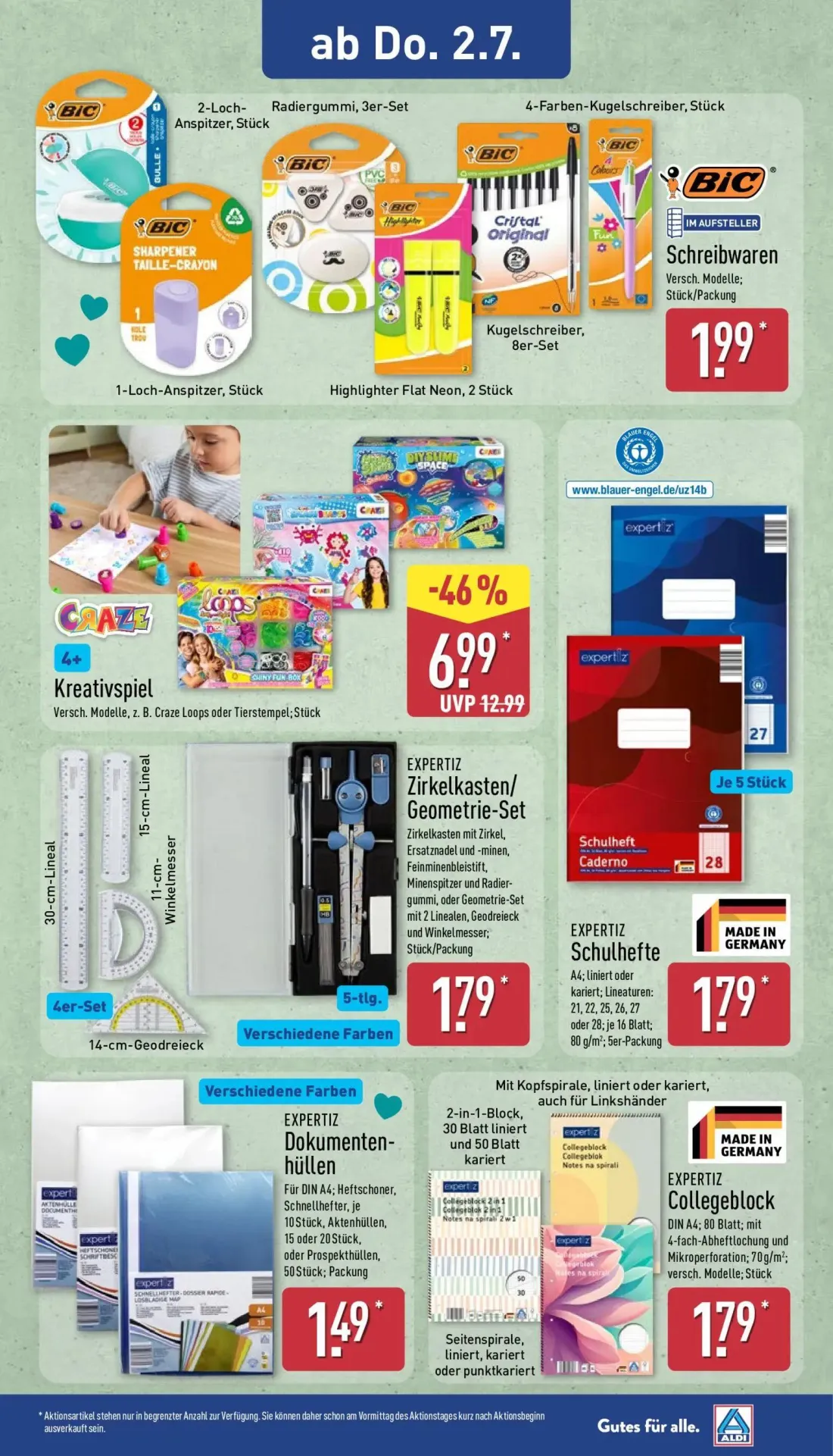 Aldi Nord Prospekt, Seite 15 von 16 — Schreibwaren, EXPERTIZ Zirkelkasten/Geometrie-Set, EXPERTIZ Schulhefte