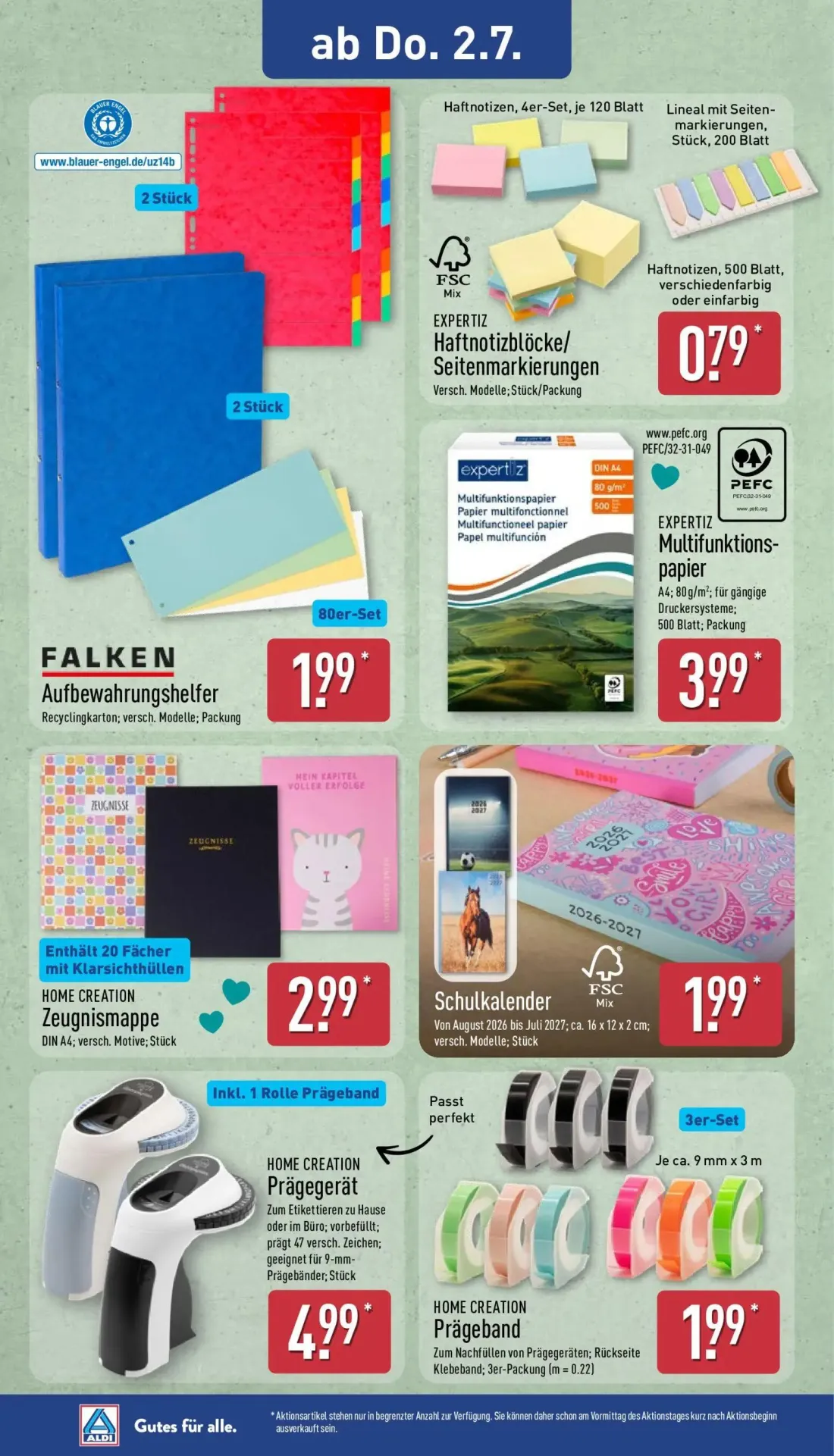 Aldi Nord Prospekt, Seite 16 von 16 — Haftnotizblöcke/Seitenmarkierungen, Aufbewahrungshelfer, Multifunktionspapier
