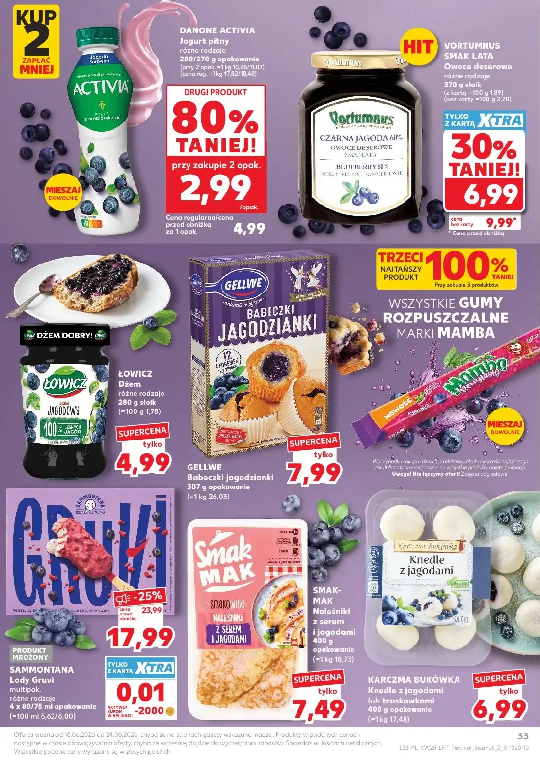Kaufland gazetka, strona 33 z 70 — VORTUMNUS SMAK LATA Owoce deserowe, DANONE ACTIVIA Jogurt pitny, ŁOWICZ Dżem