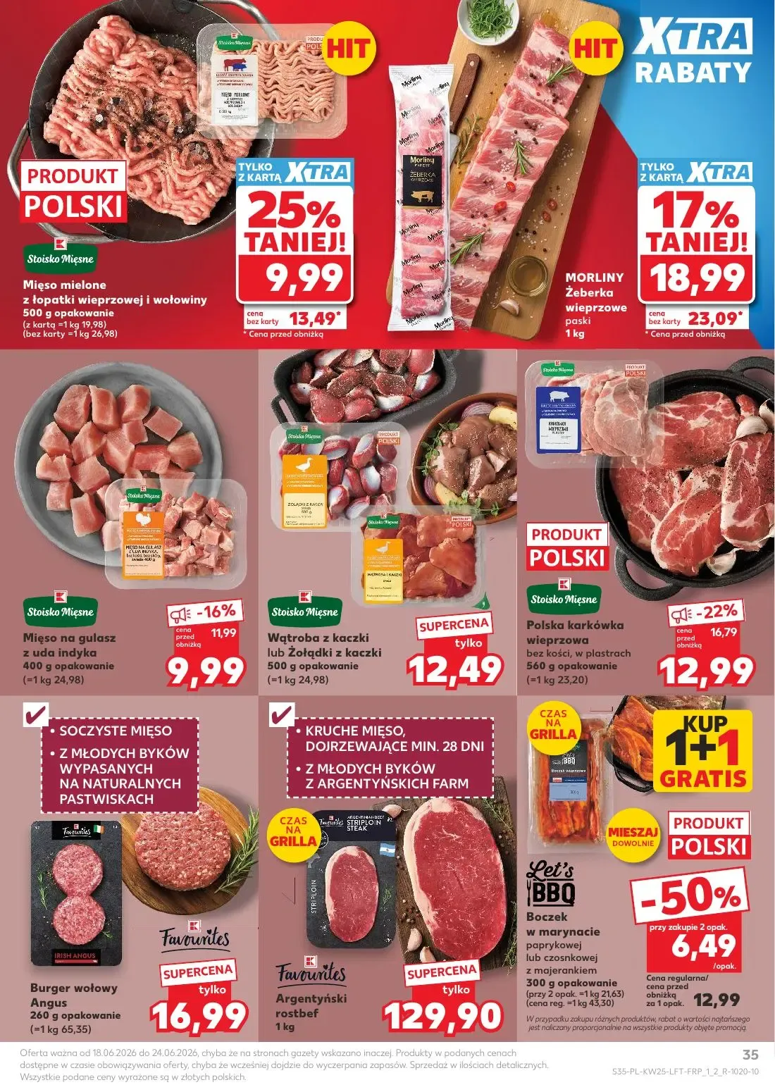 Kaufland gazetka, strona 35 z 70 — Let's BBQ Boczek w marynacie paprykowej lub czosnkowej z majerankiem, MORLINY Żeberka wie…