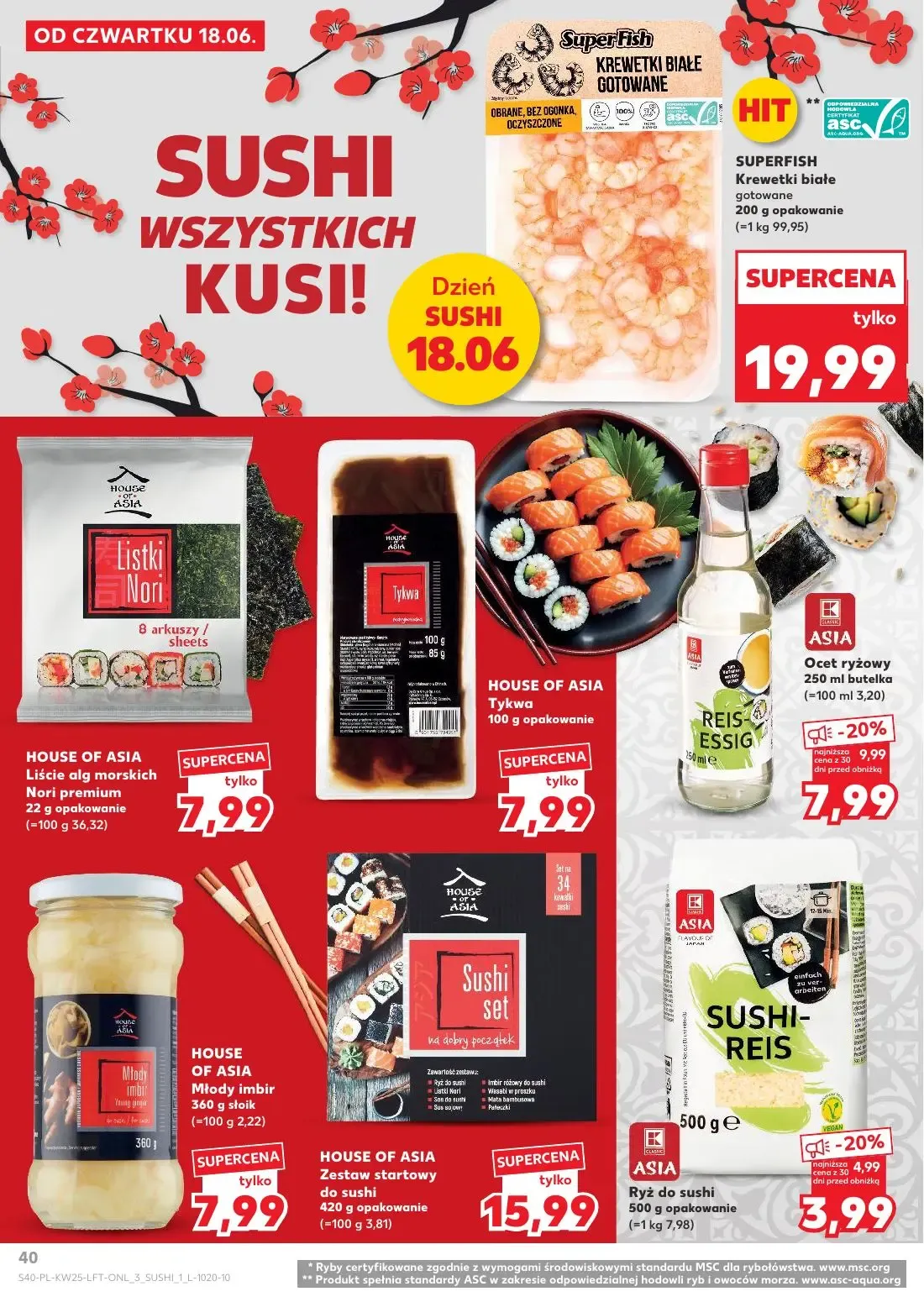 Kaufland gazetka, strona 40 z 70 — Ocet ryżowy, Ryż do sushi, Krewetki białe gotowane