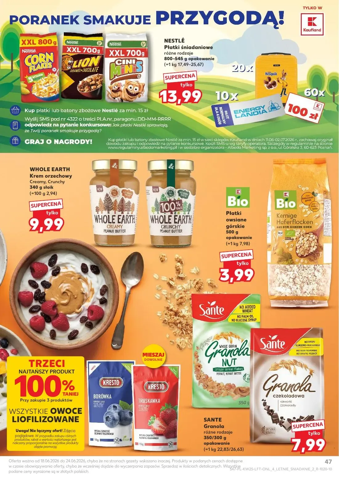 Kaufland gazetka, strona 47 z 70 — Nestlé Płatki śniadaniowe, WHOLE EARTH Krem orzechowy, Bio Płatki owsiane górskie