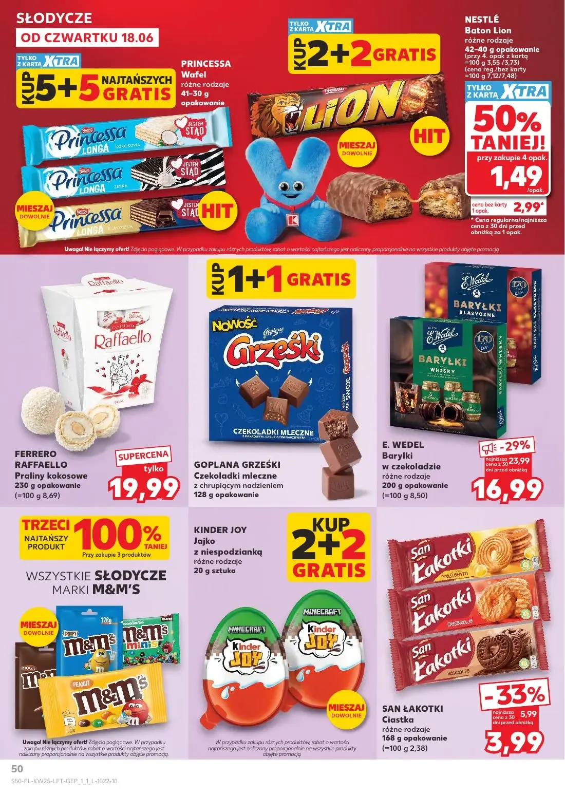 Kaufland gazetka, strona 50 z 70 — E. WEDEL Baryłki w czekoladzie, SAN ŁAKOTKI Ciastka, NESTLÉ Baton Lion