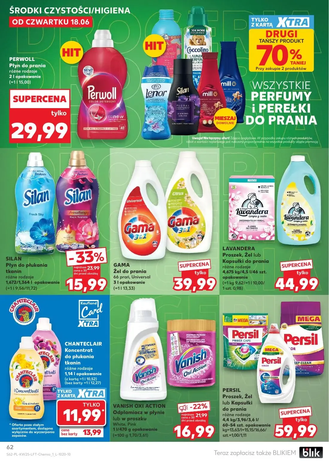 Kaufland gazetka, strona 62 z 70 — Silan Płyn do płukania tkanin, VANISH OXI ACTION Odplamiacz w płynie lub w proszku White,…