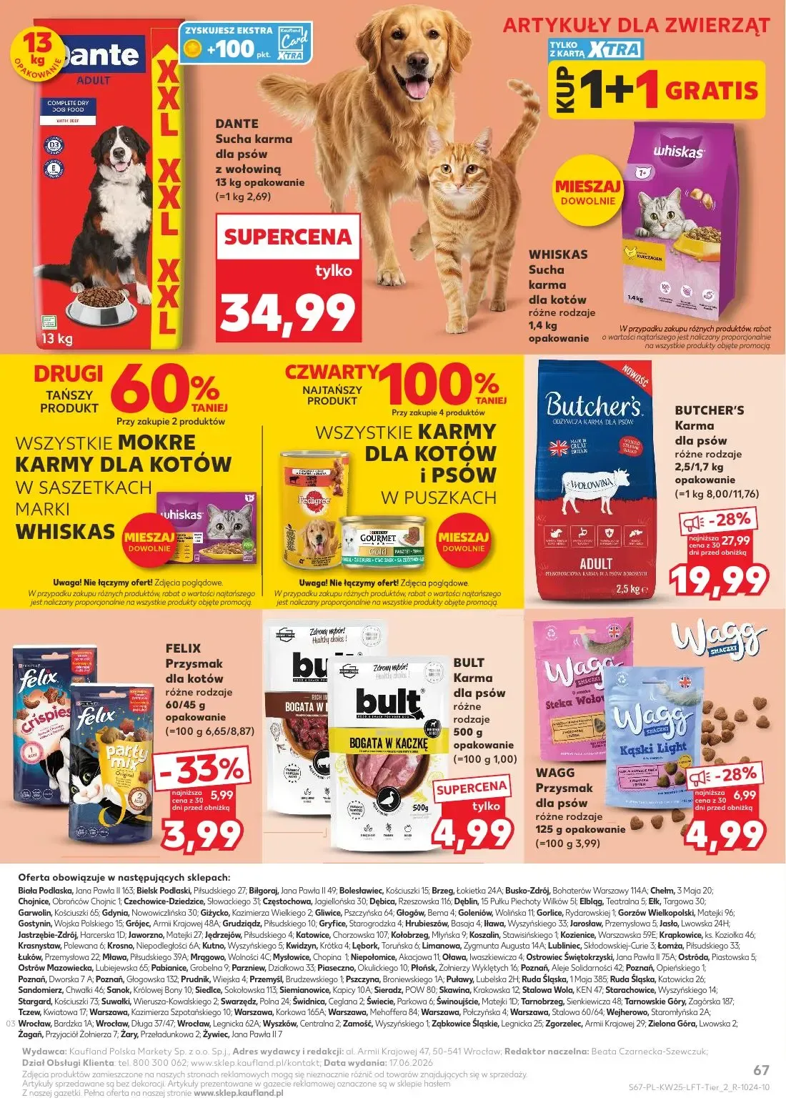 Kaufland gazetka, strona 67 z 70 — BUTCHER'S Karma dla psów, FELIX Przysmak dla kotów, WAGG Przysmak dla psów