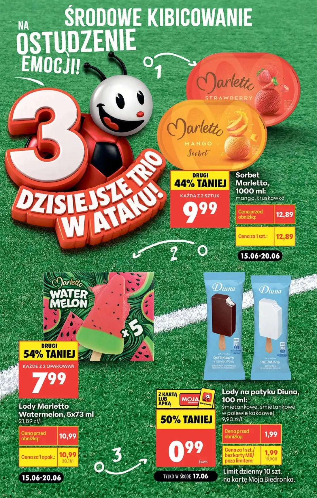Biedronka gazetka, strona 4 z 4 — Lody Marletto Watermelon, 5x73 ml, Sorbet Marletto, 1000 ml: mango, truskawka, Lody na pat…