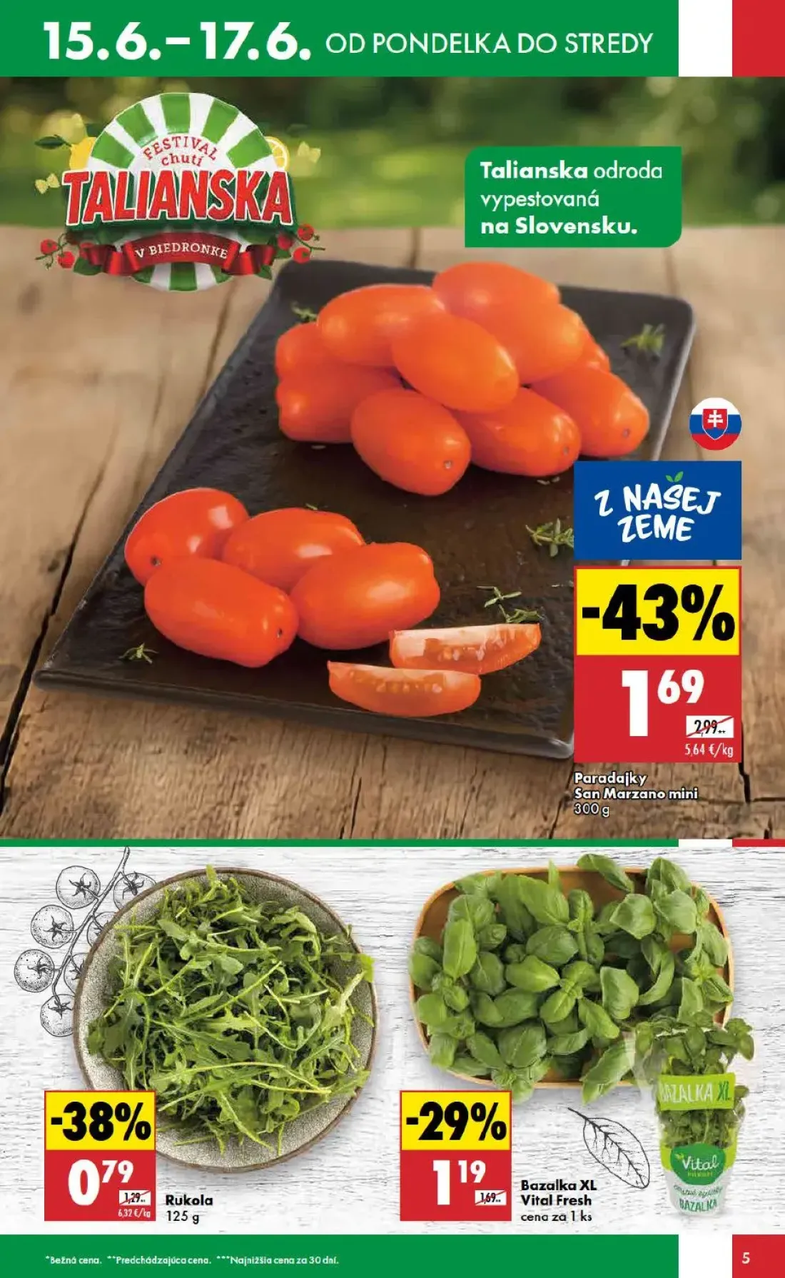 Biedronka leták, strana 5 z 9 — Paradajky San Marzano mini, Rukola, Bazalka XL Vital Fresh