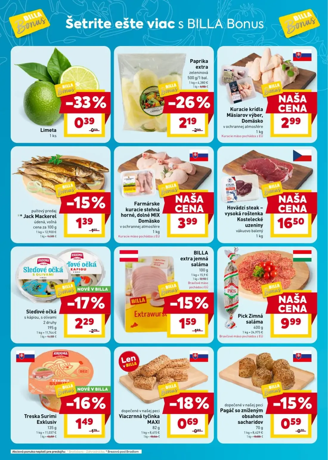 Billa leták, strana 2 z 7 — Kuracie krídla Mäsiarov výber, Domäsko, Farmárske kuracie stehná horné, dolné MIX Domäsko, Hoväd…