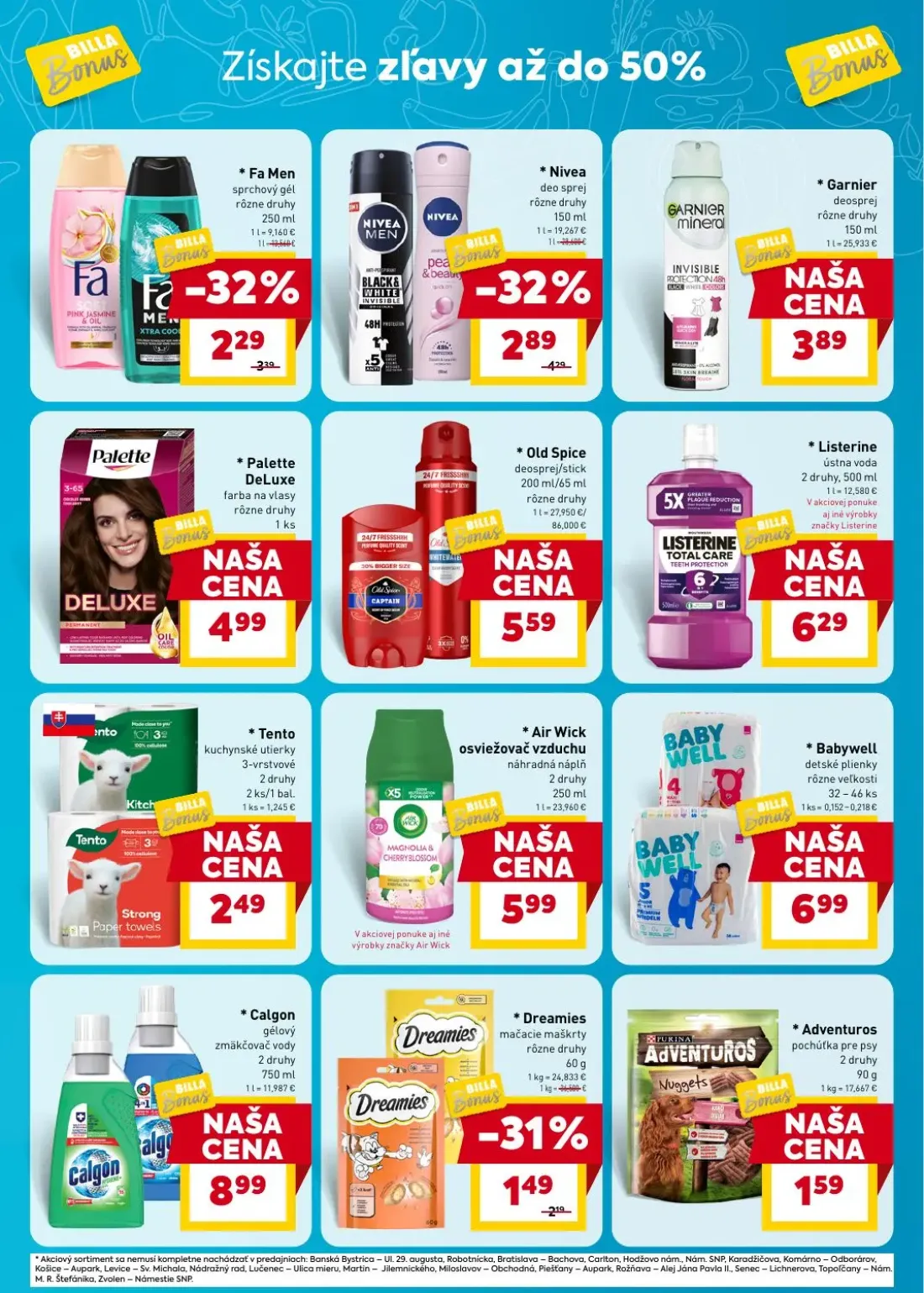 Billa leták, strana 7 z 7 — Nivea deo sprej, Fa Men sprchový gél