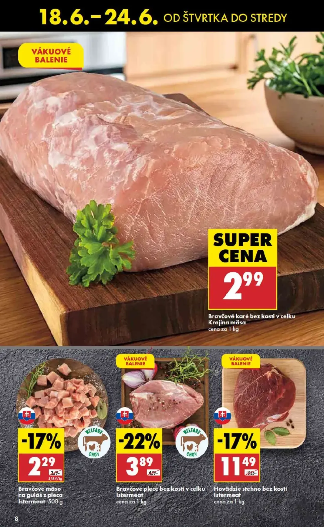Biedronka leták, strana 8 z 48 — Hovädzie stehno bez kosti Istermeat, Bravčové plece bez kosti v celku Istermeat, Bravčové m…