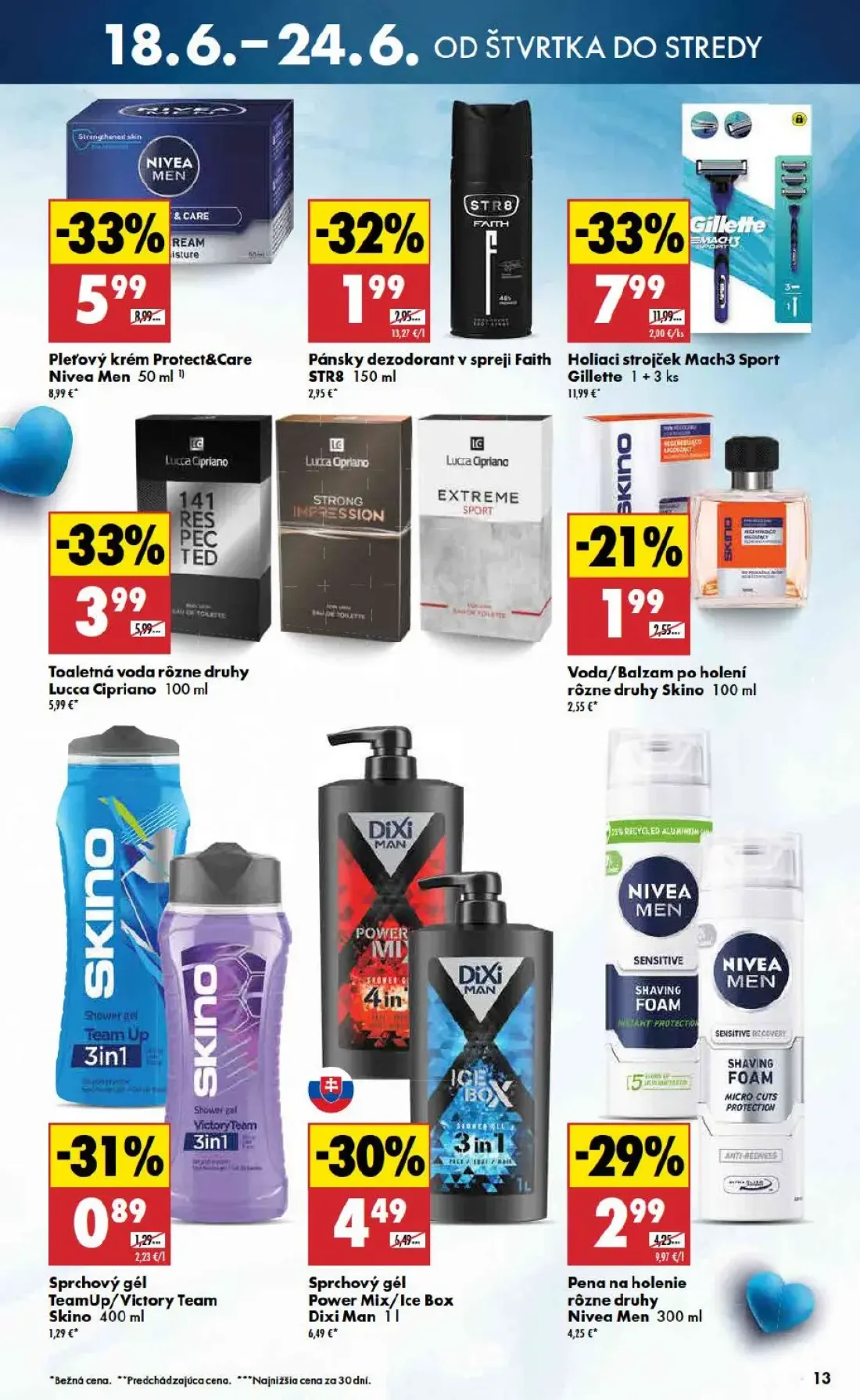 Biedronka leták, strana 13 z 48 — Holiaci strojček Mach3 Sport Gillette, Pleťový krém Protect&Care Nivea Men, Toaletná voda …