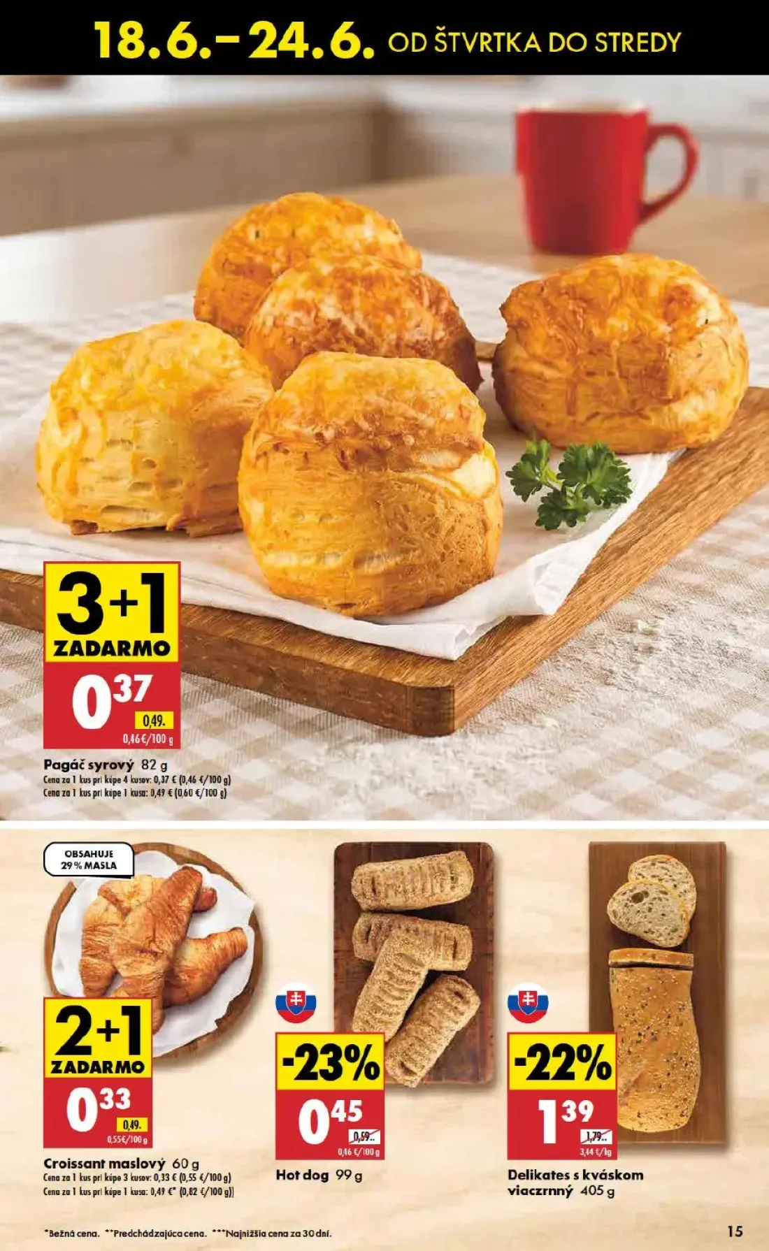 Biedronka leták, strana 15 z 48 — Delikates s kváskom viaczrnný, Croissant maslový, Hot dog