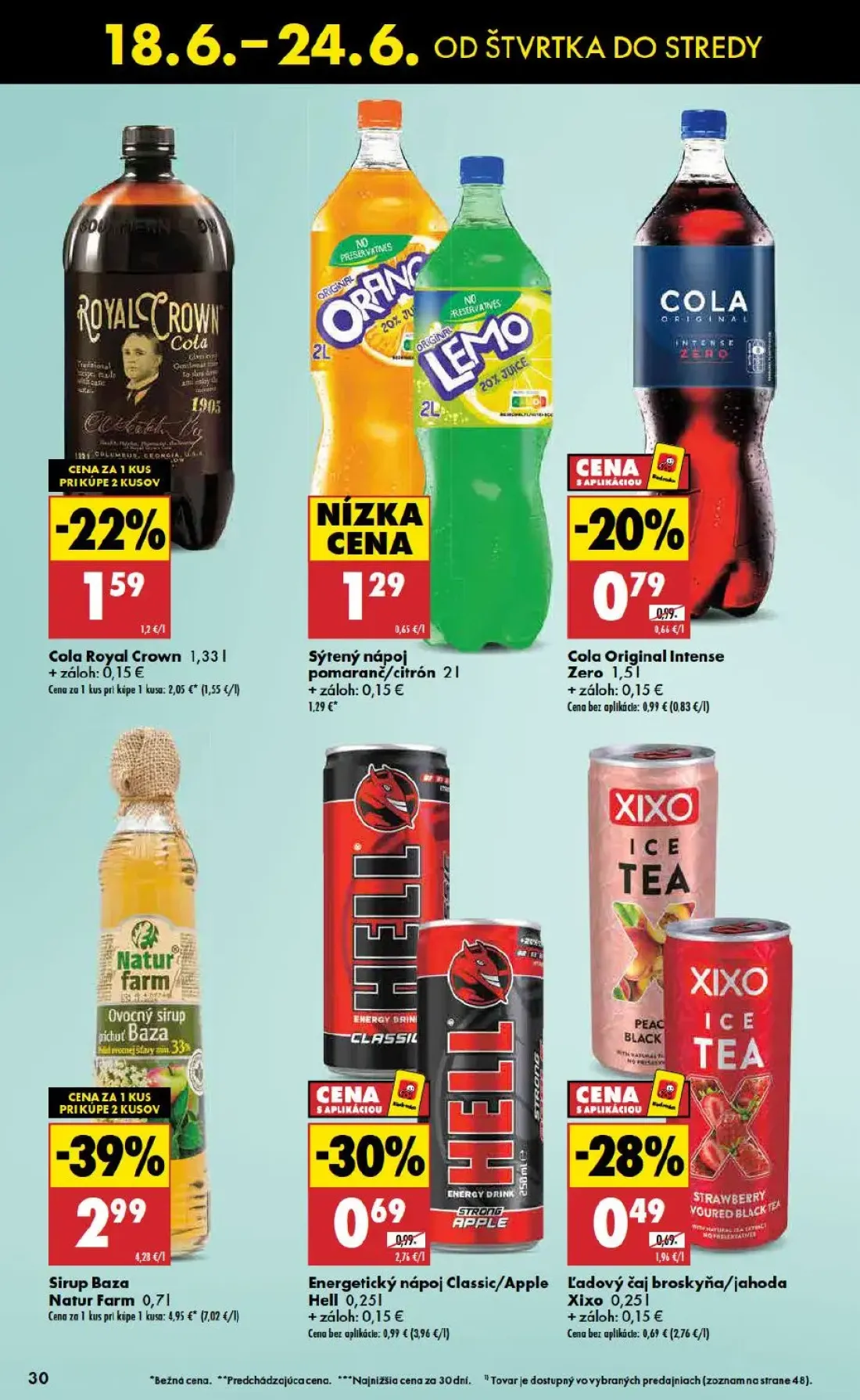Biedronka leták, strana 30 z 48 — Energetický nápoj Classic/Apple Hell, Cola Original Intense Zero, Ľadový čaj broskyňa/jaho…