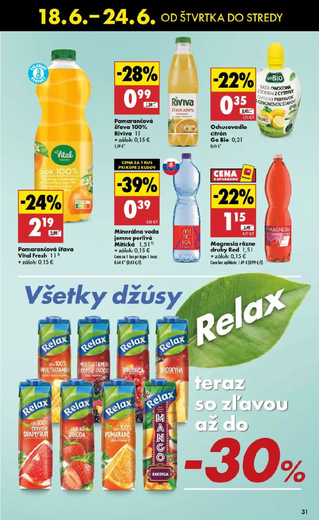 Biedronka leták, strana 31 z 48 — Pomarančová šťava Vital Fresh, Pomarančová šťava 100% Riviva, Magnesia rôzne druhy Red