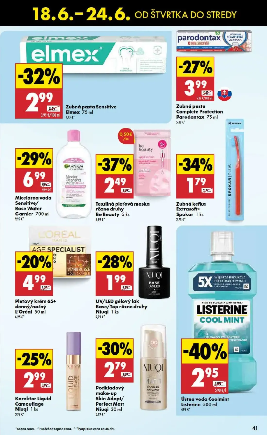 Biedronka leták, strana 41 z 48 — Micelárna voda Sensitive/Rose Water Garnier, Ústna voda Coolmint Listerine, Zubná pasta Co…