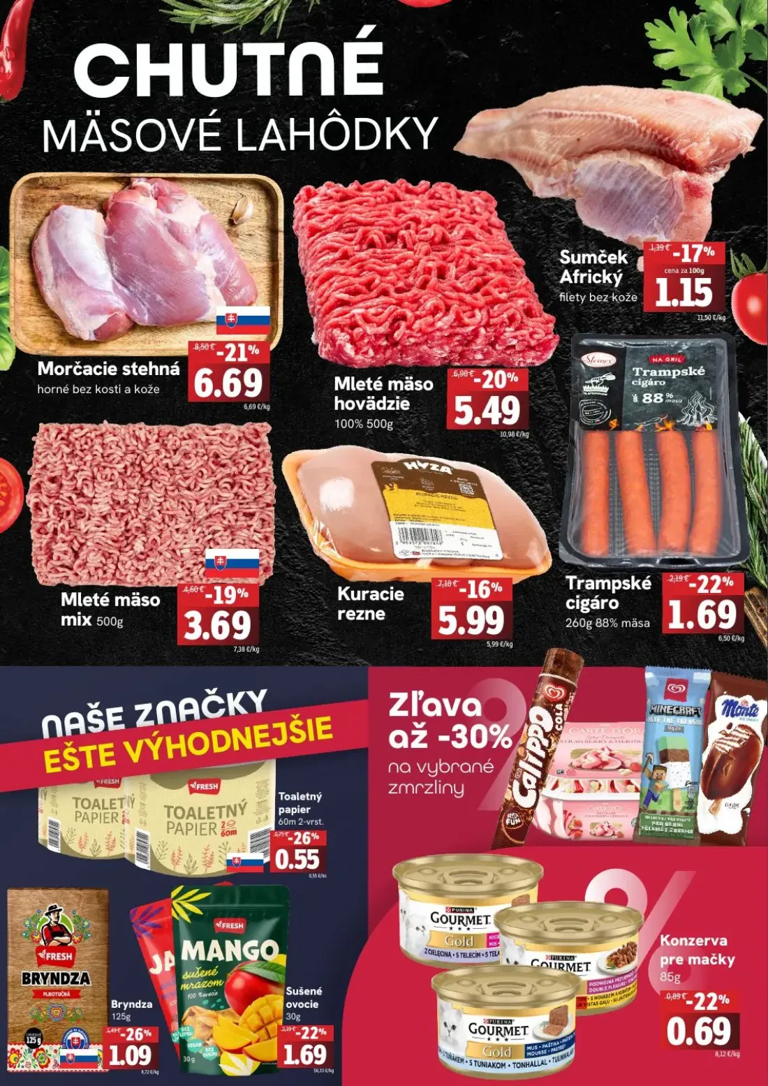 Fresh leták, strana 2 z 4 — Morčacie stehná, Mleté mäso hovädzie, Kuracie rezne
