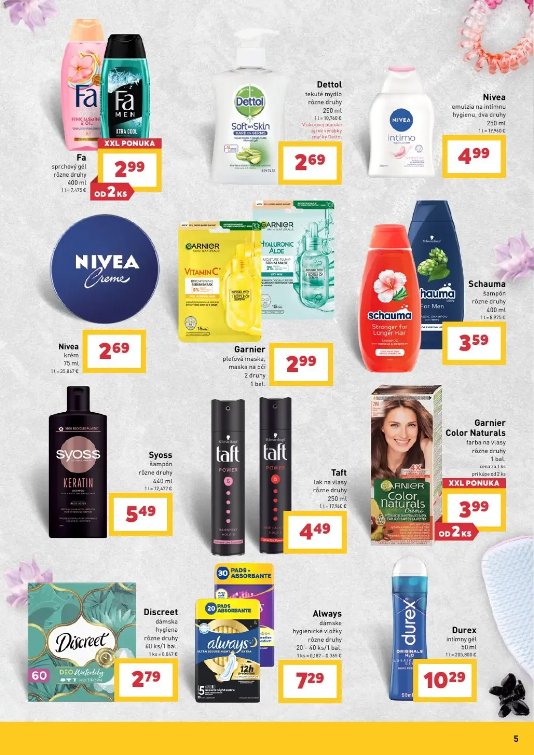 Billa leták, strana 5 z 6 — Fa sprchový gél, Dettol tekuté mydlo, Nivea emulzia na intímnu hygienu