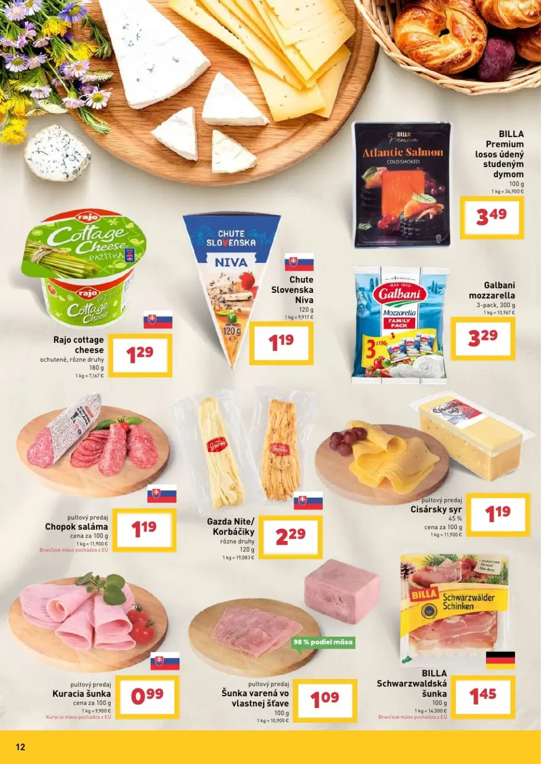 Billa leták, strana 12 z 30 — Rajo cottage cheese, Chute Slovenska Niva, BILLA Premium losos údený studeným dymom