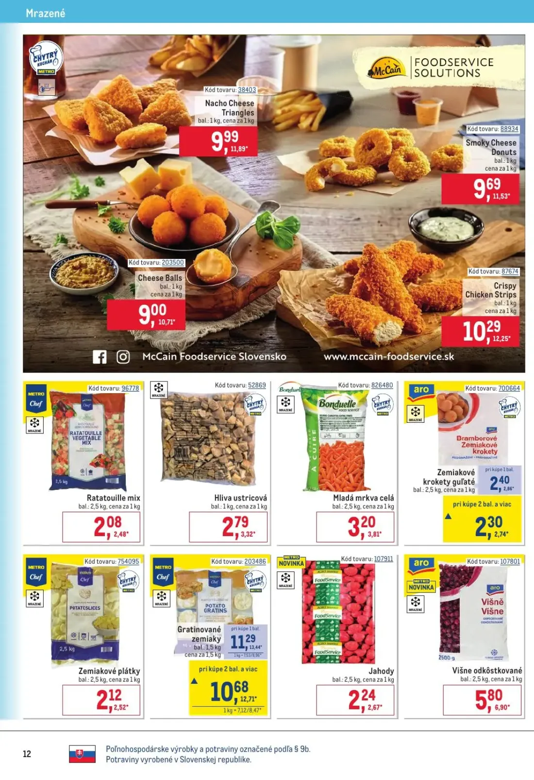 Metro leták, strana 12 z 32 — Gratinované zemiaky, Zemiakové krokety guľaté, Nacho Cheese Triangles