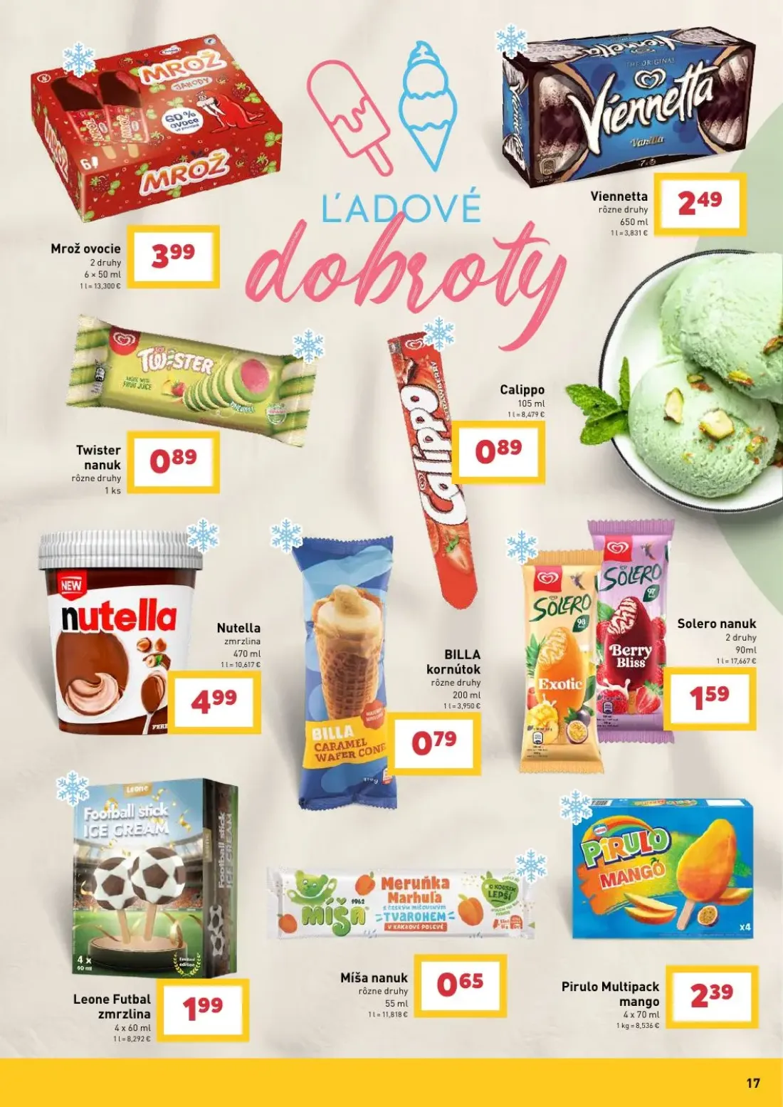 Billa leták, strana 17 z 30 — Mrož ovocie, Viennetta, Twister nanuk