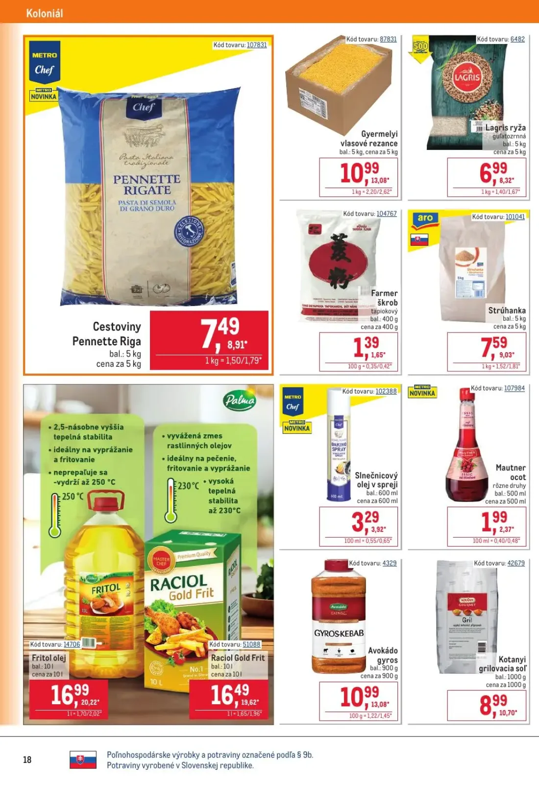 Metro leták, strana 18 z 32 — Fritol olej, Raciol Gold Frit, Gyermelyi vlasové rezance