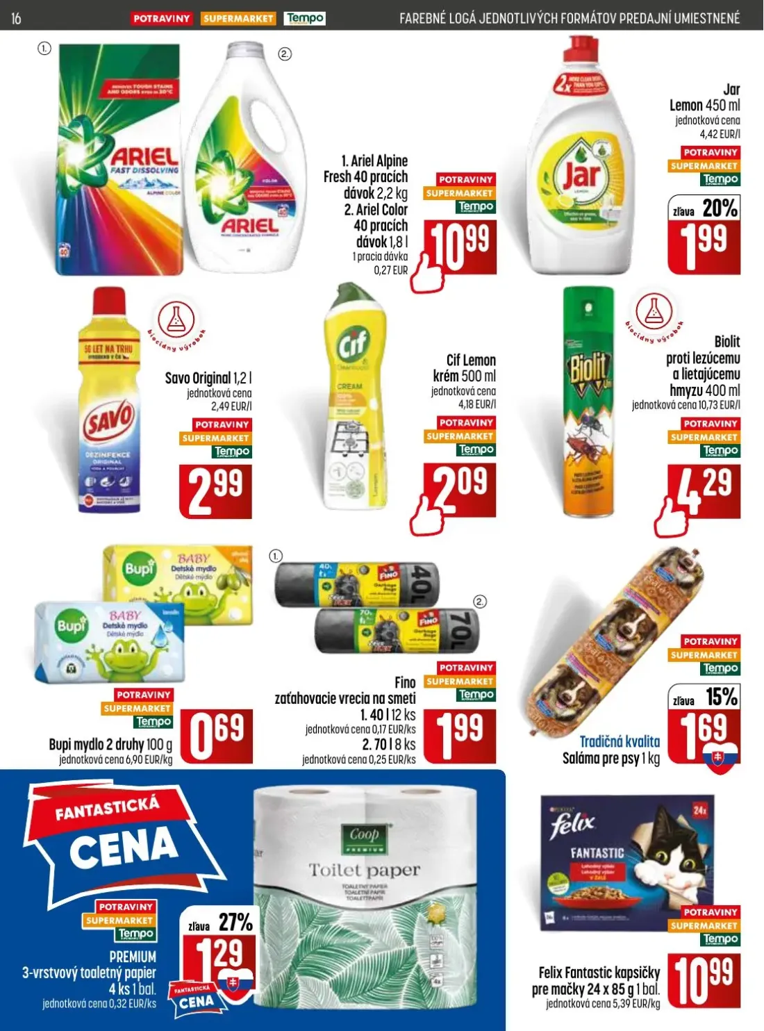 Coop Jednota leták, strana 16 z 32 — Jar Lemon, Premium 3-vrstvový toaletný papier, Ariel Alpine Fresh / Color