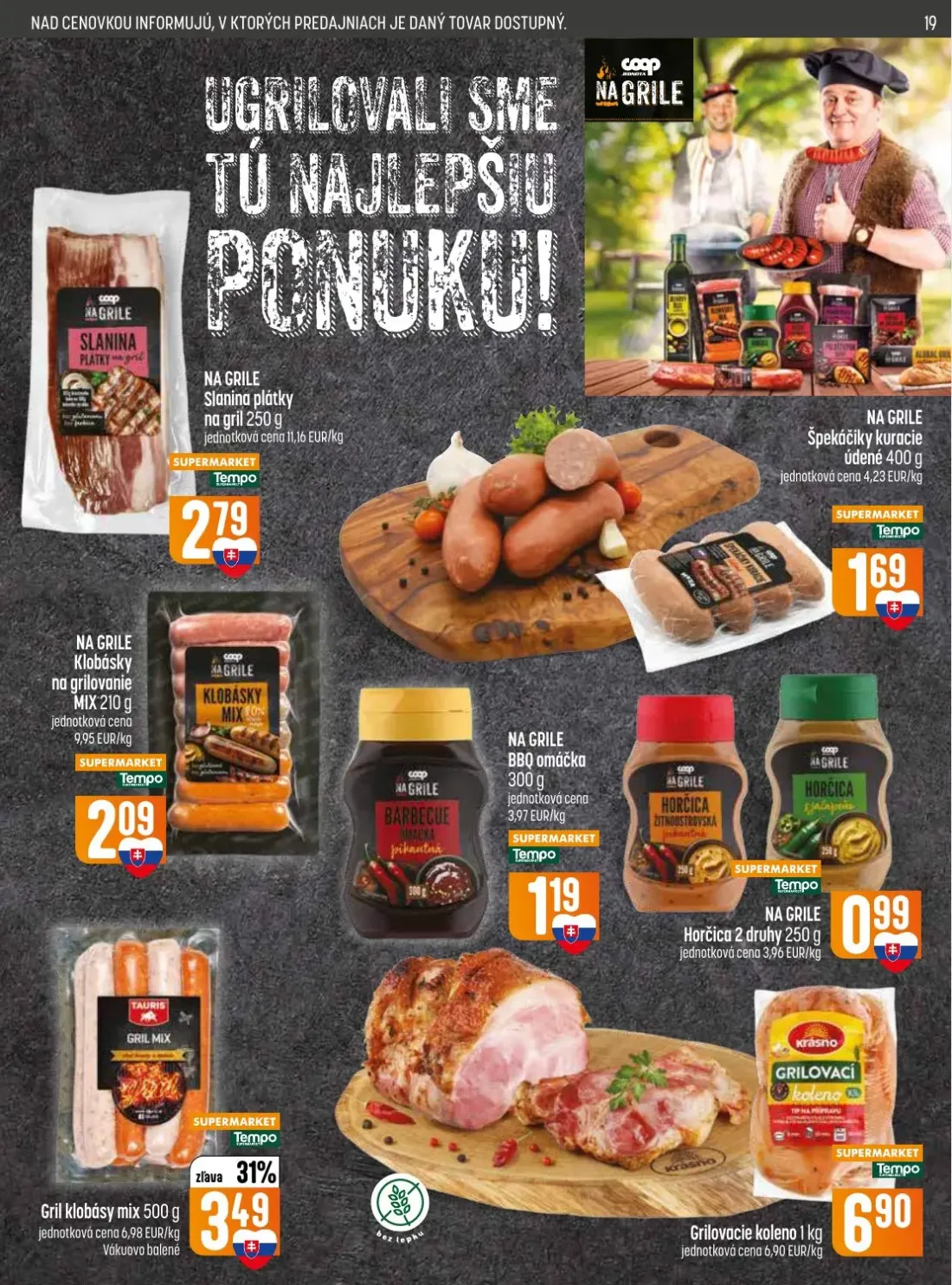 Coop Jednota leták, strana 19 z 32 — Klobásky na grilovanie MIX, BBQ omáčka, Horčica 2 druhy