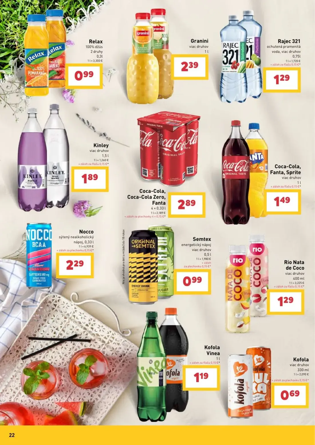 Billa leták, strana 22 z 30 — Coca-Cola, Coca-Cola Zero, Fanta, Coca-Cola, Fanta, Sprite, Kofola Vinea