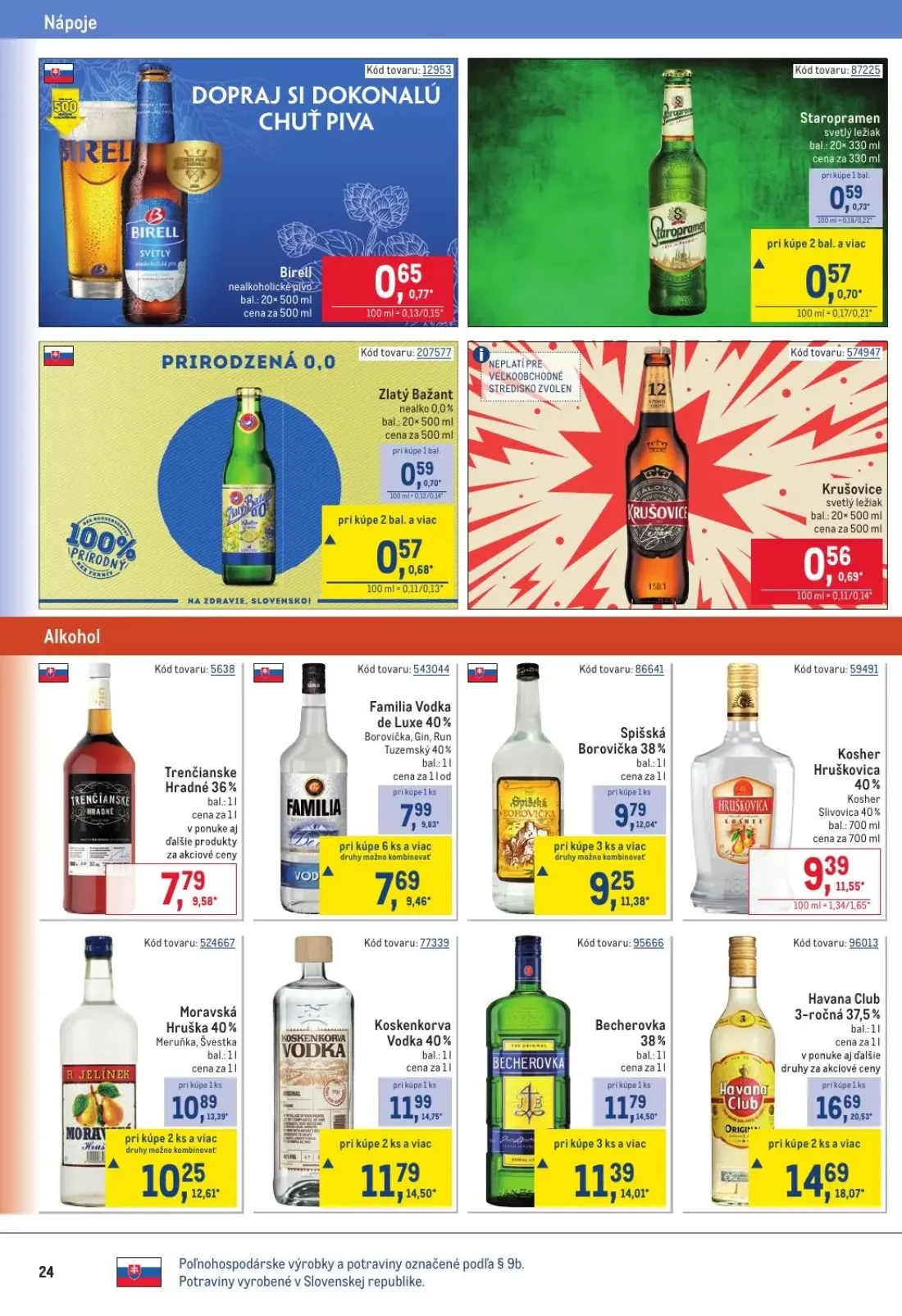 Metro leták, strana 24 z 32 — Havana Club 3-ročná 37,5%, Moravská Hruška 40%, Becherovka 38%