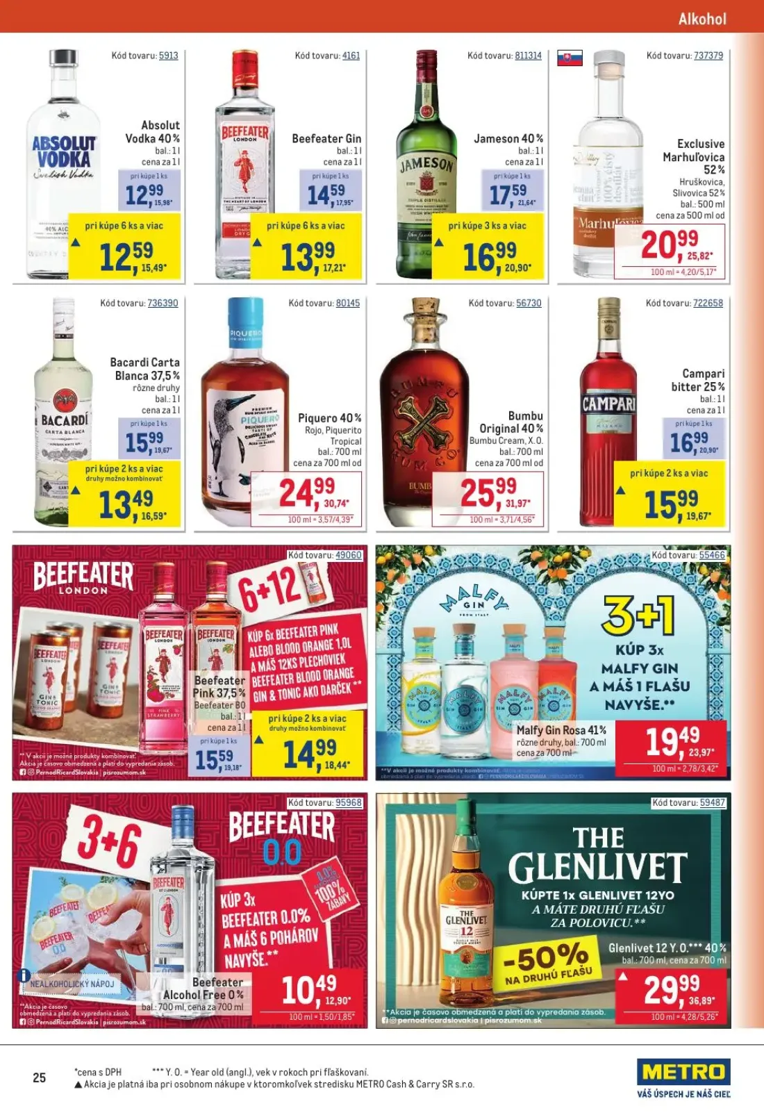 Metro leták, strana 25 z 32 — Bacardi Carta Blanca 37,5%, Campari bitter 25%, Beefeater Gin