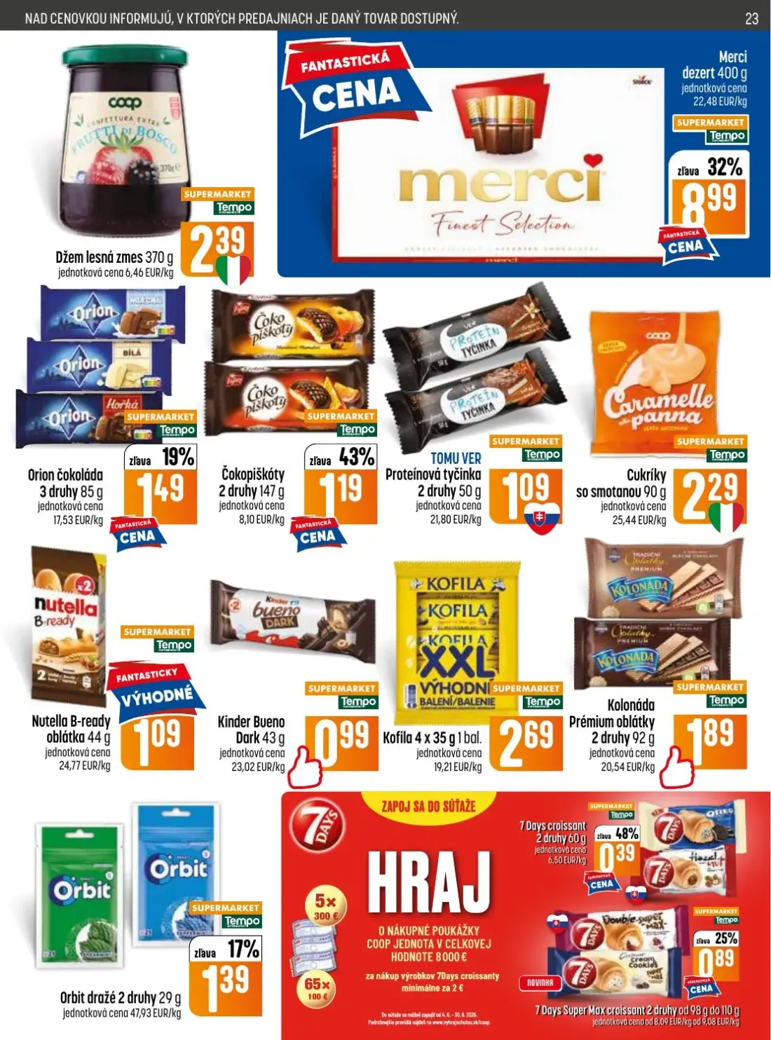 Coop Jednota leták, strana 23 z 32 — Merci dezert, Orion čokoláda, Čokopiškóty