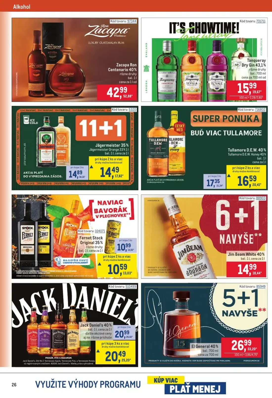 Metro leták, strana 26 z 32 — Zacapa Ron Centenario 40%, El General 40%, Jack Daniel's 40%