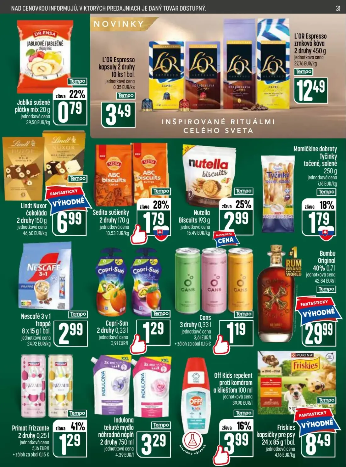 Coop Jednota leták, strana 31 z 32 — Lindt Nuxor čokoláda, Sedita sušienky, Nutella Biscuits