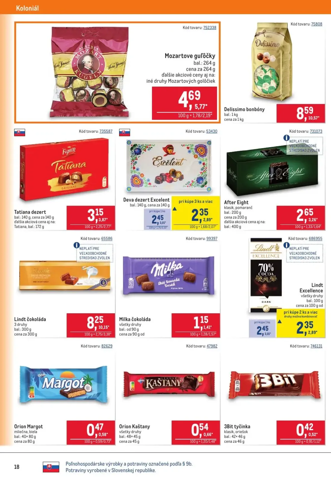 Metro leták, strana 18 z 40 — Delissimo bonbóny, Lindt čokoláda, Mozartove guľôčky
