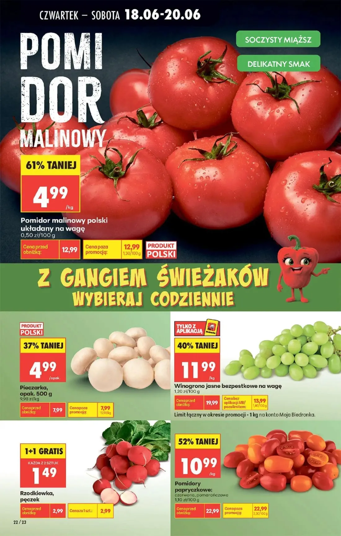 Biedronka gazetka, strona 24 z 87 — Pomidory papryczkowe, Pomidor malinowy polski, Winogrono jasne bezpestkowe