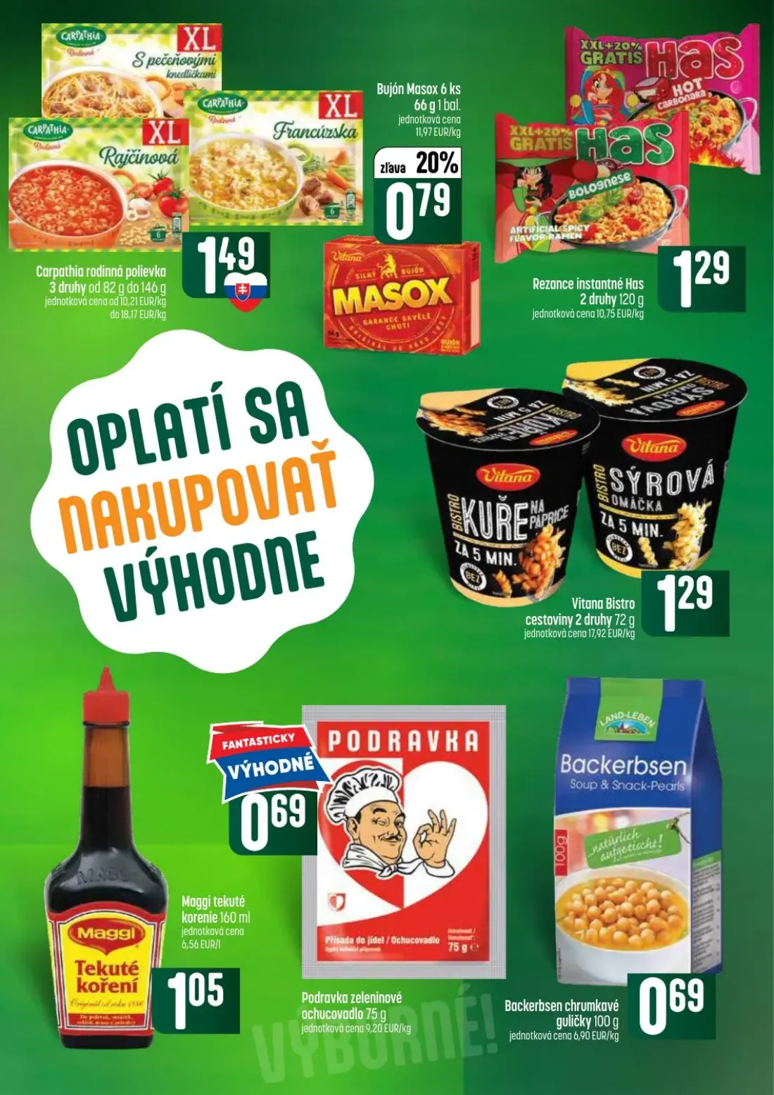 Coop Tempo leták, strana 35 z 64 — Carpathia rodinná polievka, Bujón Masox, Rezance instantné Has