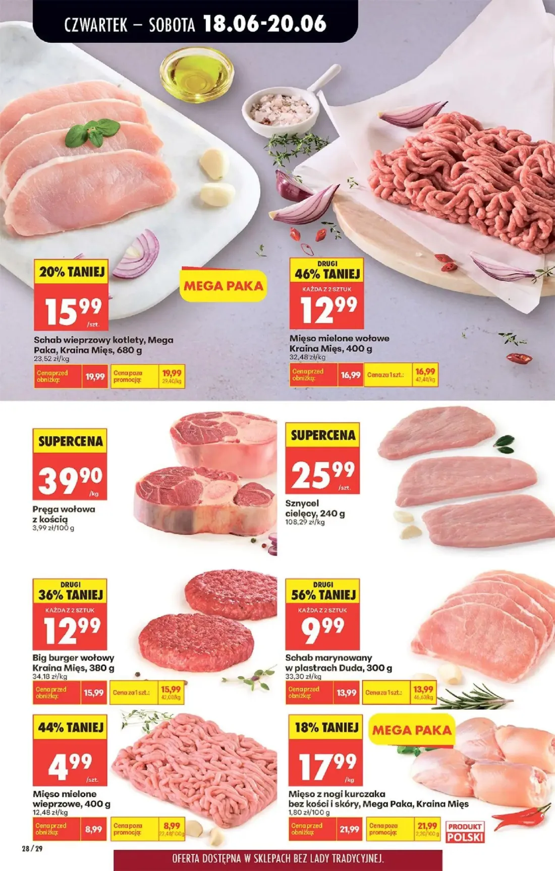 Biedronka gazetka, strona 32 z 87 — Schab wieprzowy kotlety, Mega Paka, Kraina Mięs, 680 g, Mięso mielone wołowe Kraina Mięs…