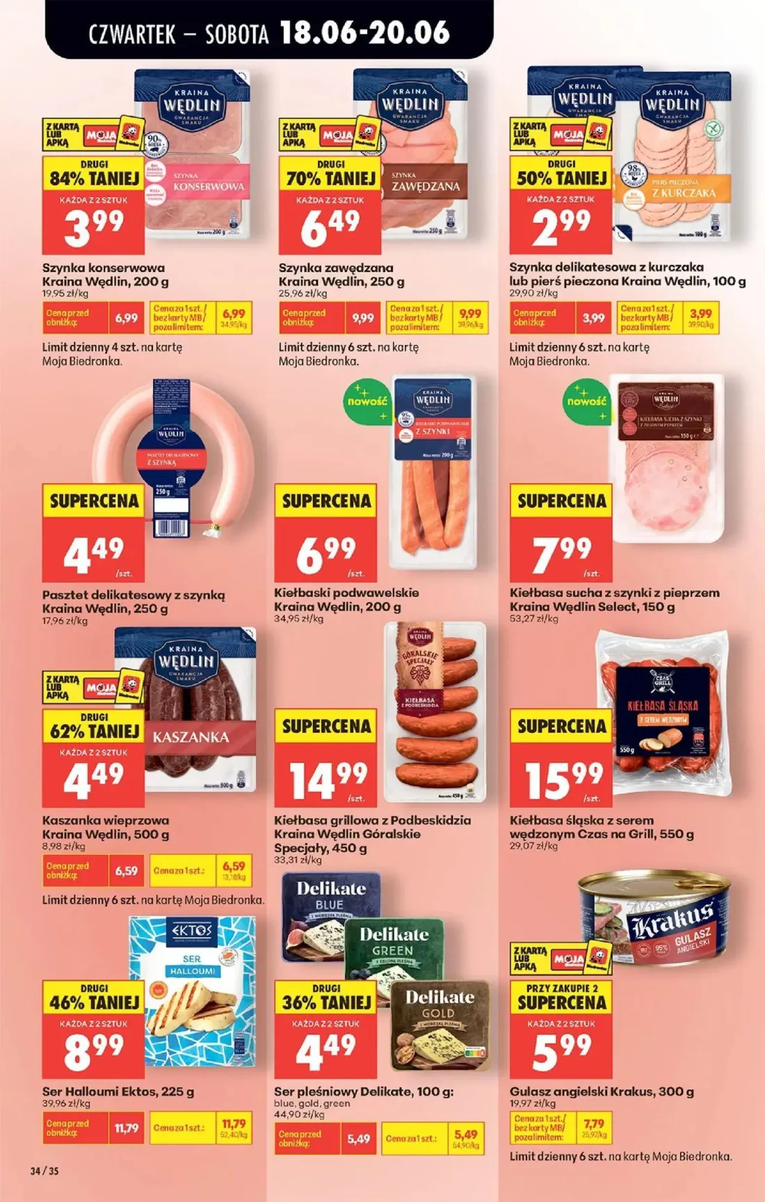 Biedronka gazetka, strona 42 z 87 — Ser Halloumi Ektos, Ser pleśniowy Delikate: blue, gold, green, Kiełbasa grillowa z Podbe…