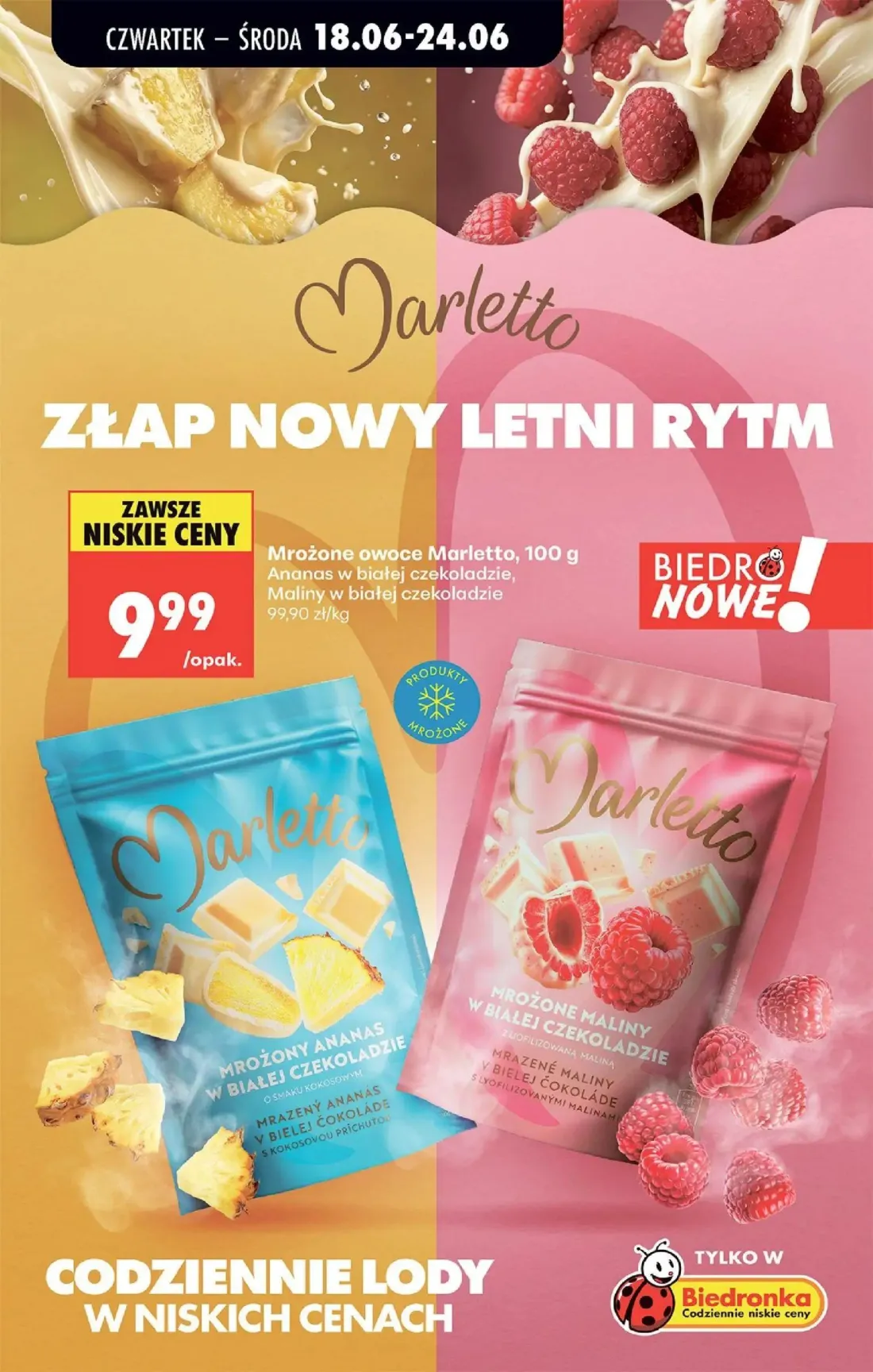 Biedronka gazetka, strona 47 z 87 — Mrożone owoce Marletto, Ananas w białej czekoladzie, Maliny w białej czekoladzie