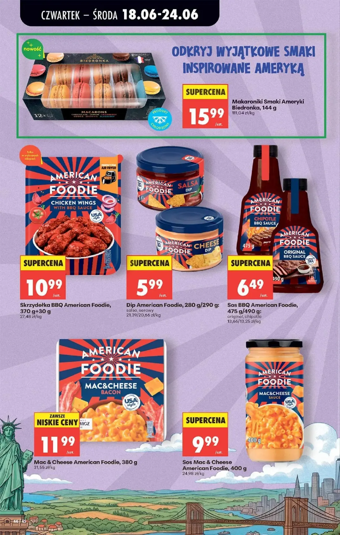 Biedronka gazetka, strona 56 z 87 — Makaroniki Smaki Ameryki Biedronka, Skrzydełka BBQ American Foodie, Dip American Foodie