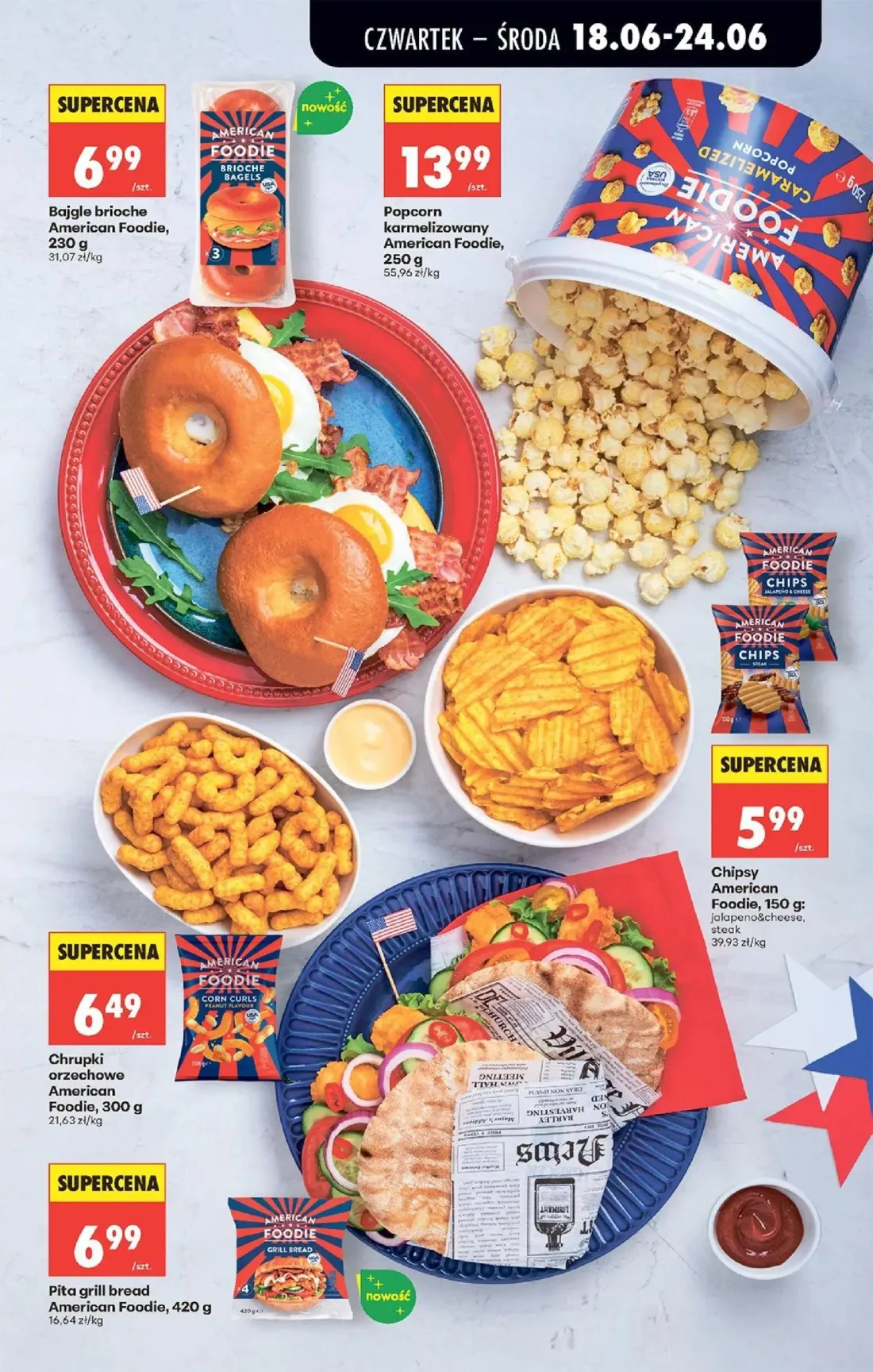 Biedronka gazetka, strona 57 z 87 — Bajgle brioche American Foodie, Popcorn karmelizowany American Foodie, Chipsy American F…
