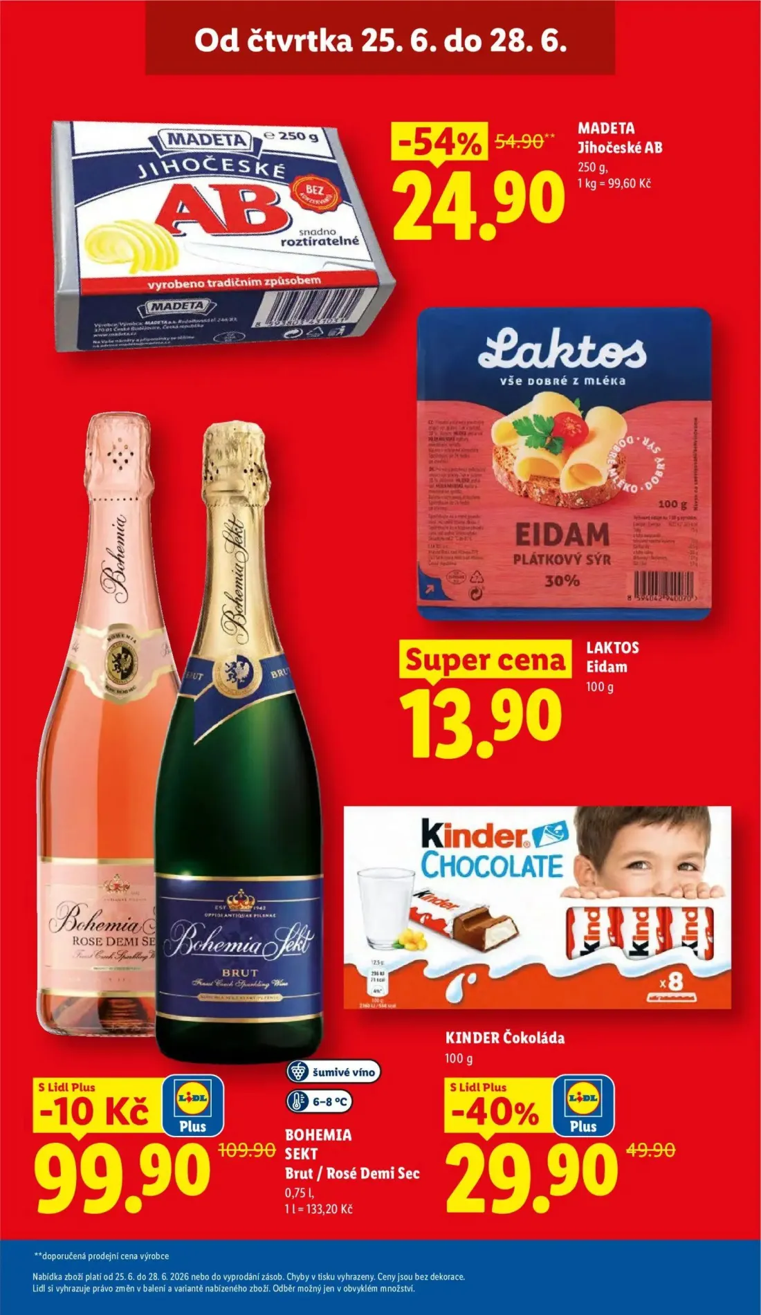 Lidl leták, strana 3 z 61 — MADETA Jihočeské AB, KINDER Čokoláda, BOHEMIA Sekt Brut / Rosé Demi Sec
