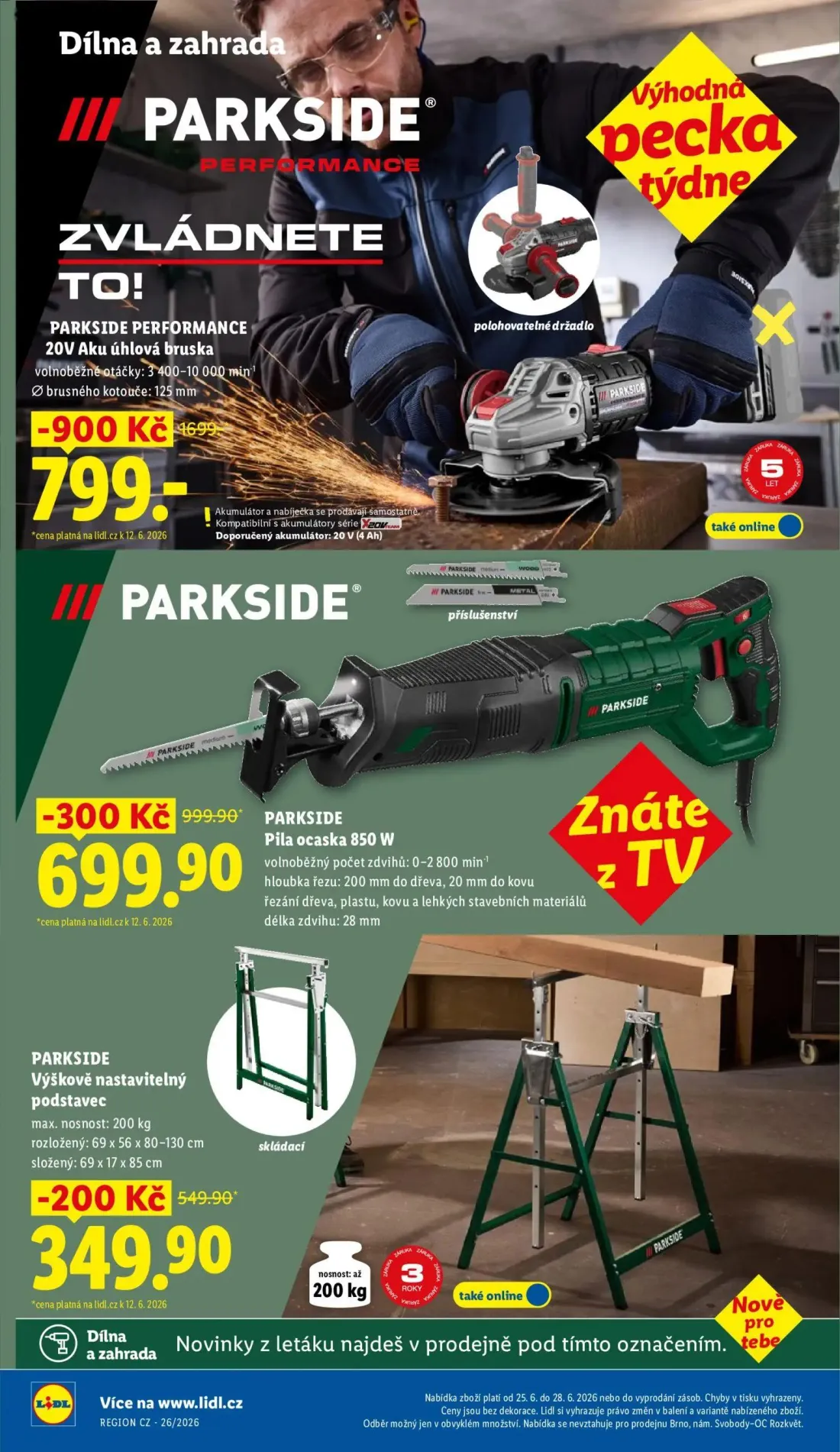 Lidl leták, strana 36 z 61 — PARKSIDE PERFORMANCE 20V Aku úhlová bruska, PARKSIDE Pila ocaska 850 W, PARKSIDE Výškově nastav…