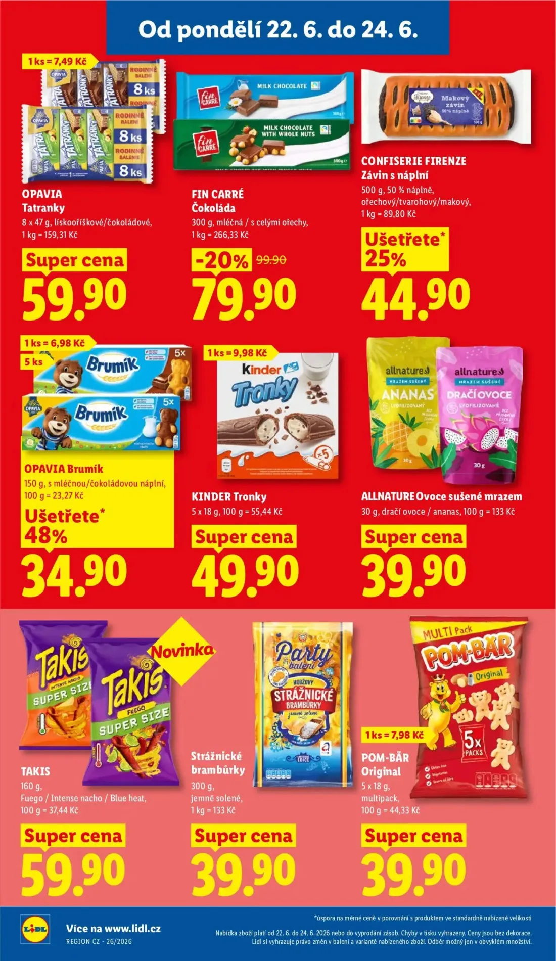 Lidl leták, strana 18 z 53 — FIN CARRÉ Čokoláda, OPAVIA Tatranky, CONFISERIE FIRENZE Závin s náplní
