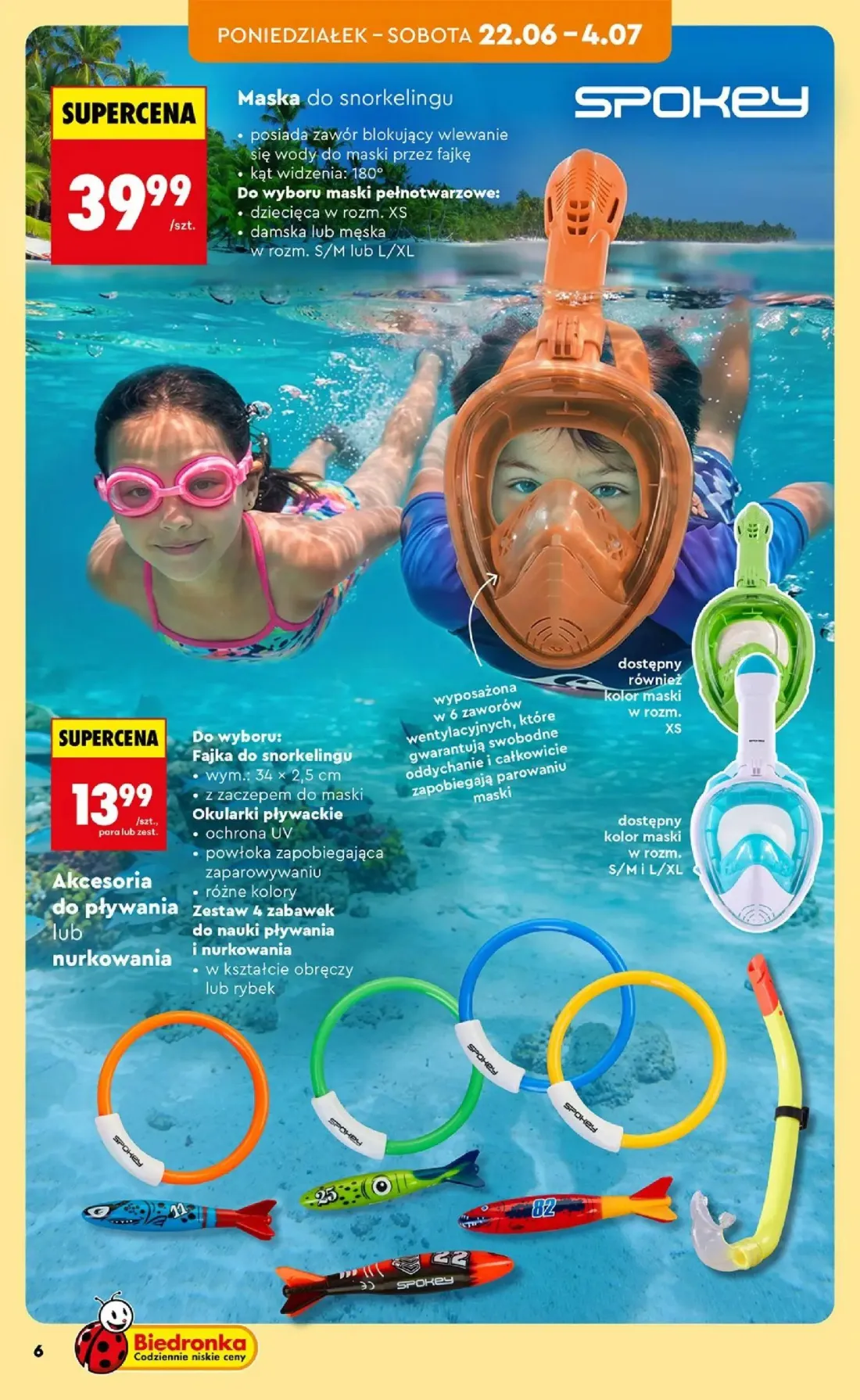 Biedronka gazetka, strona 8 z 46 — Maska do snorkelingu, Fajka do snorkelingu, Okularki pływackie