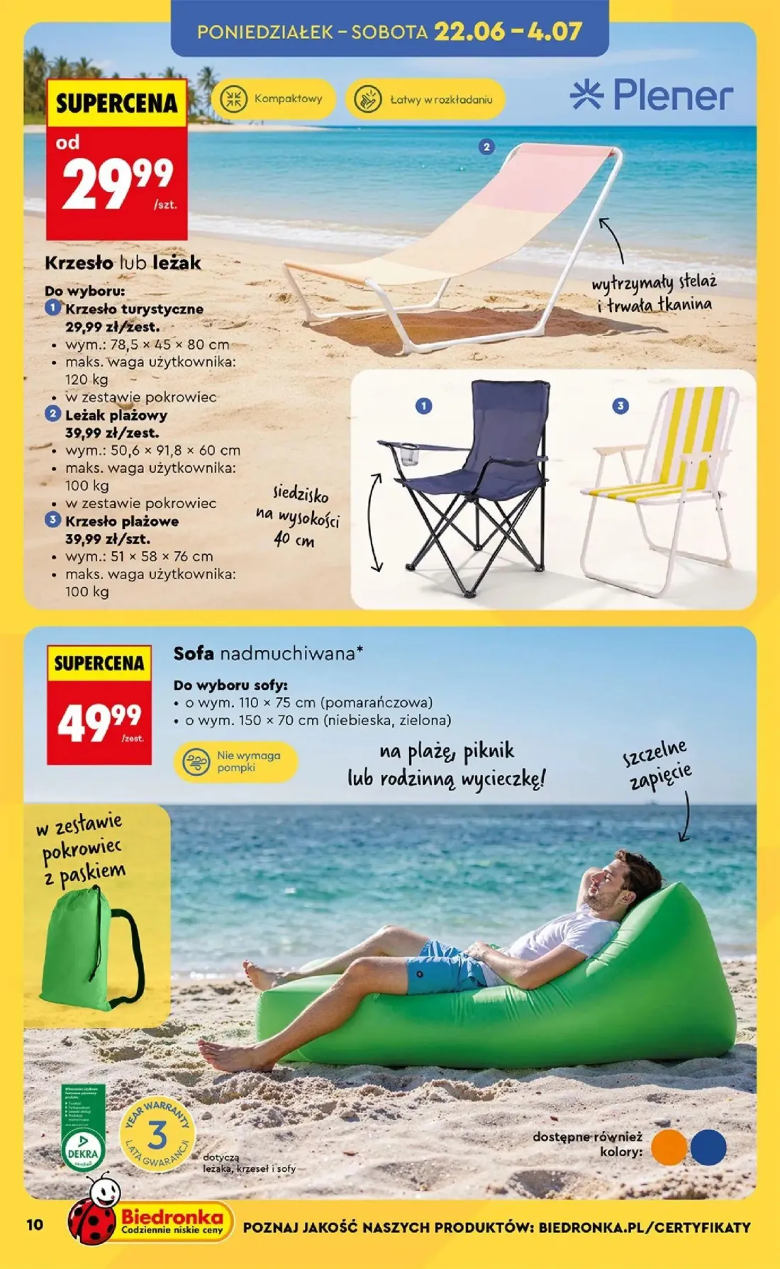 Biedronka gazetka, strona 12 z 46 — Krzesło turystyczne, Leżak plażowy, Krzesło plażowe