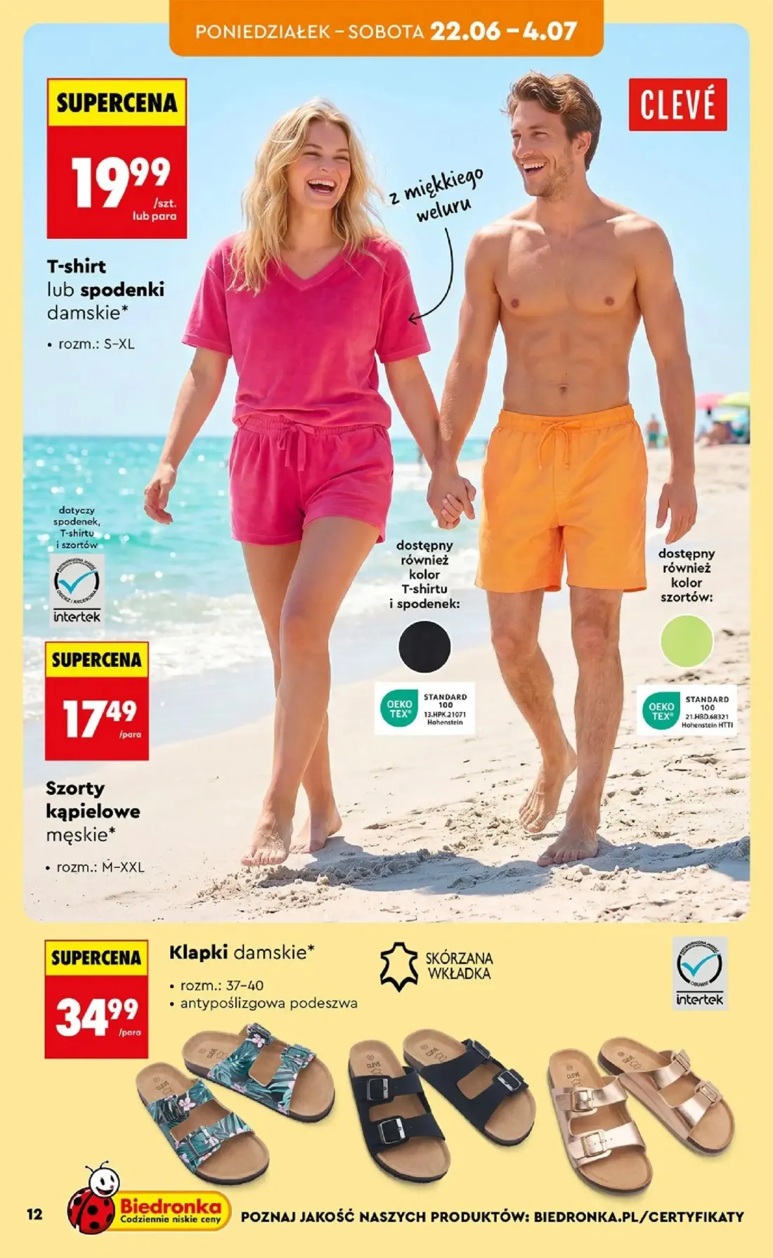 Biedronka gazetka, strona 14 z 46 — T-shirt lub spodenki damskie*, Szorty kąpielowe męskie*, Klapki damskie*