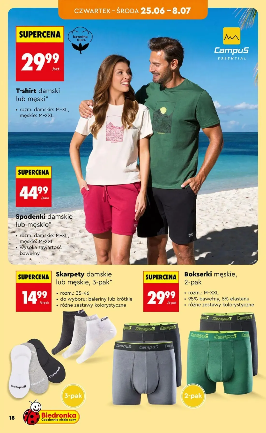 Biedronka gazetka, strona 20 z 46 — T-shirt damski lub męski, Spodenki damskie lub męskie, Skarpetky damskie lub męskie, 3-p…